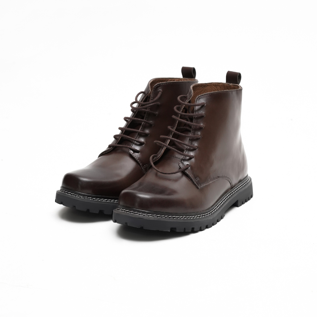 BROWN CALF LEATHER ANKLE BOOTS