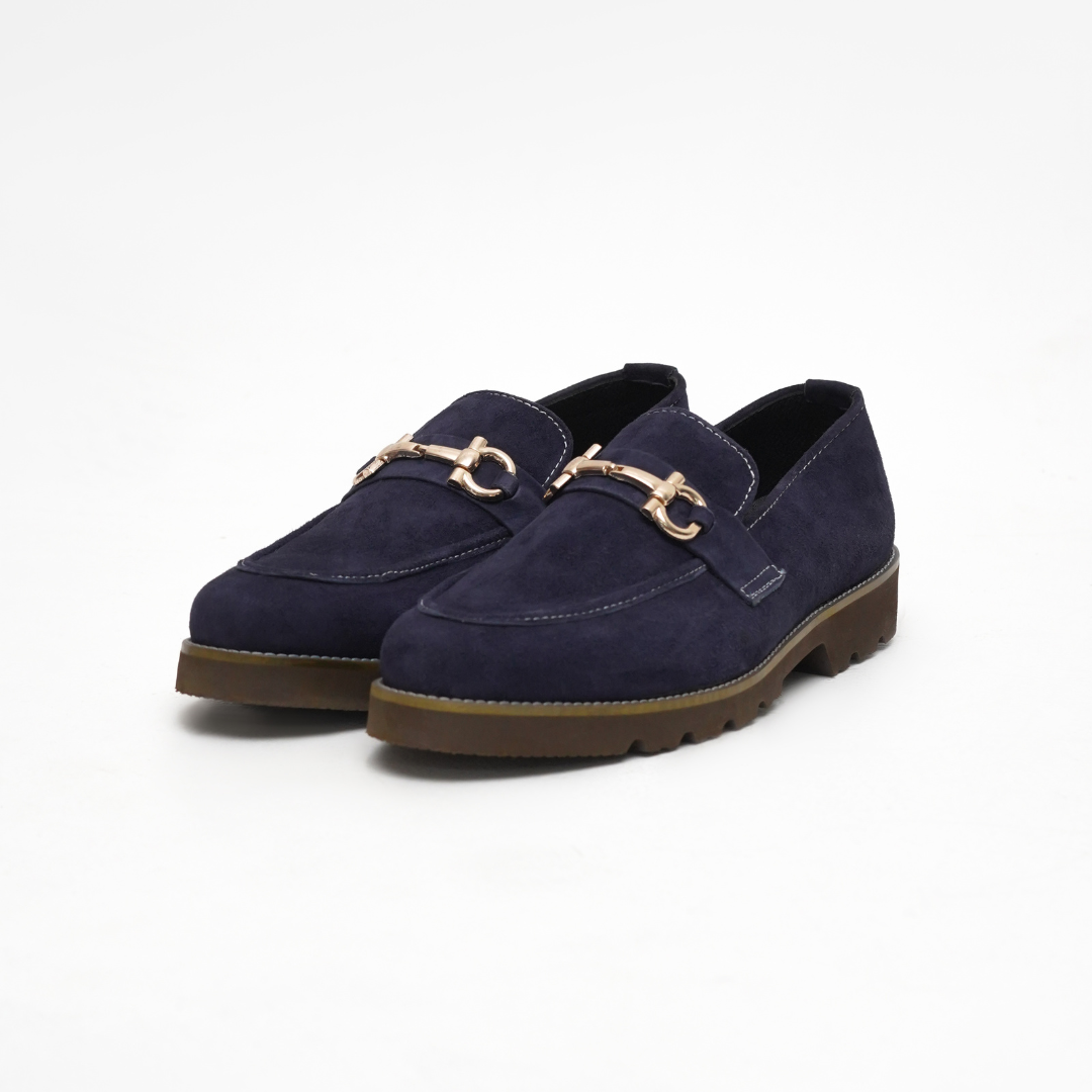 DEEP BLUE SUEDE CHUNKY LOAFERS