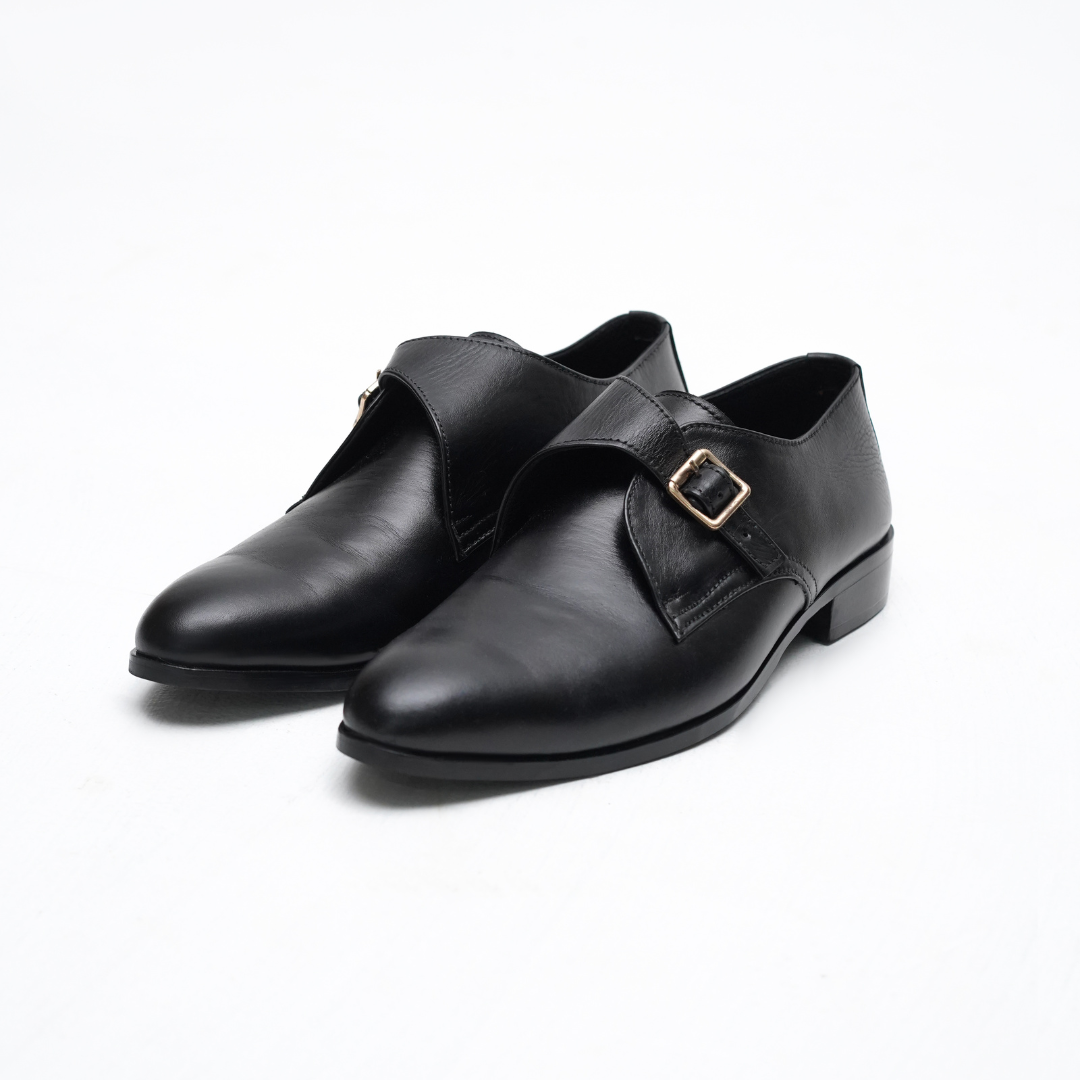 TRUE BLACK CALF LEATHER MONK STRAP SHOE