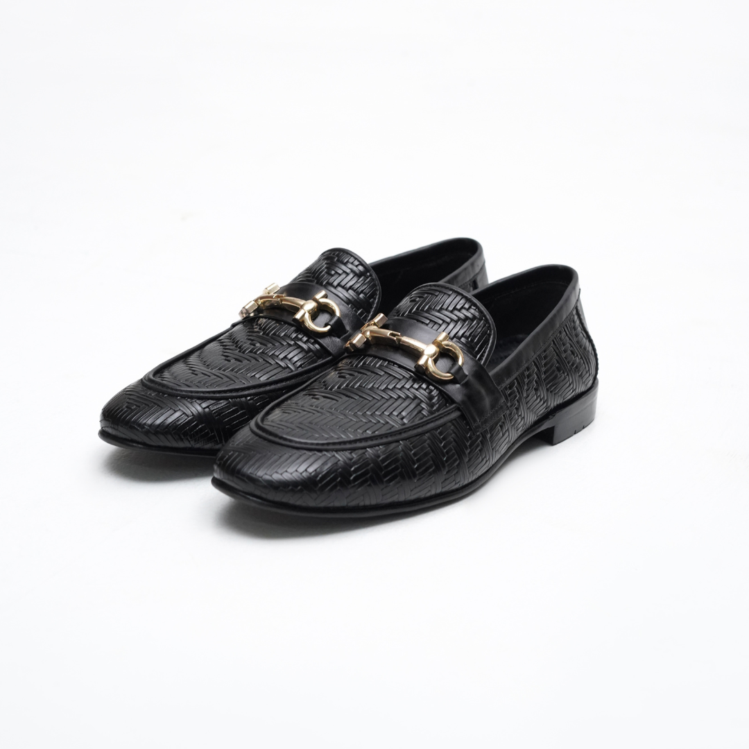 TEXTURED BLACK CALF LEATHER LOAFERS