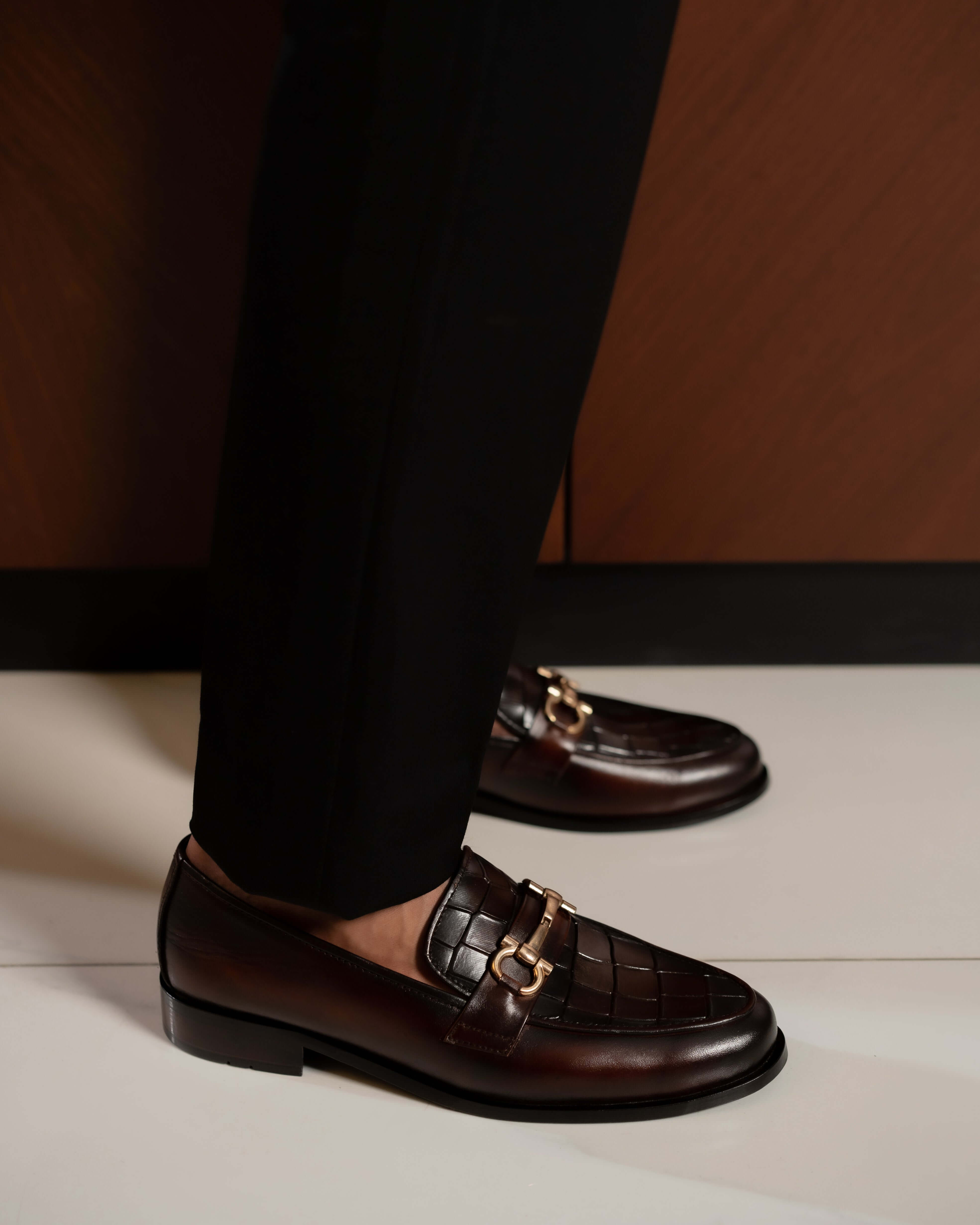 DARK BROWN CALF LEATHER HORSEBIT LOAFERS