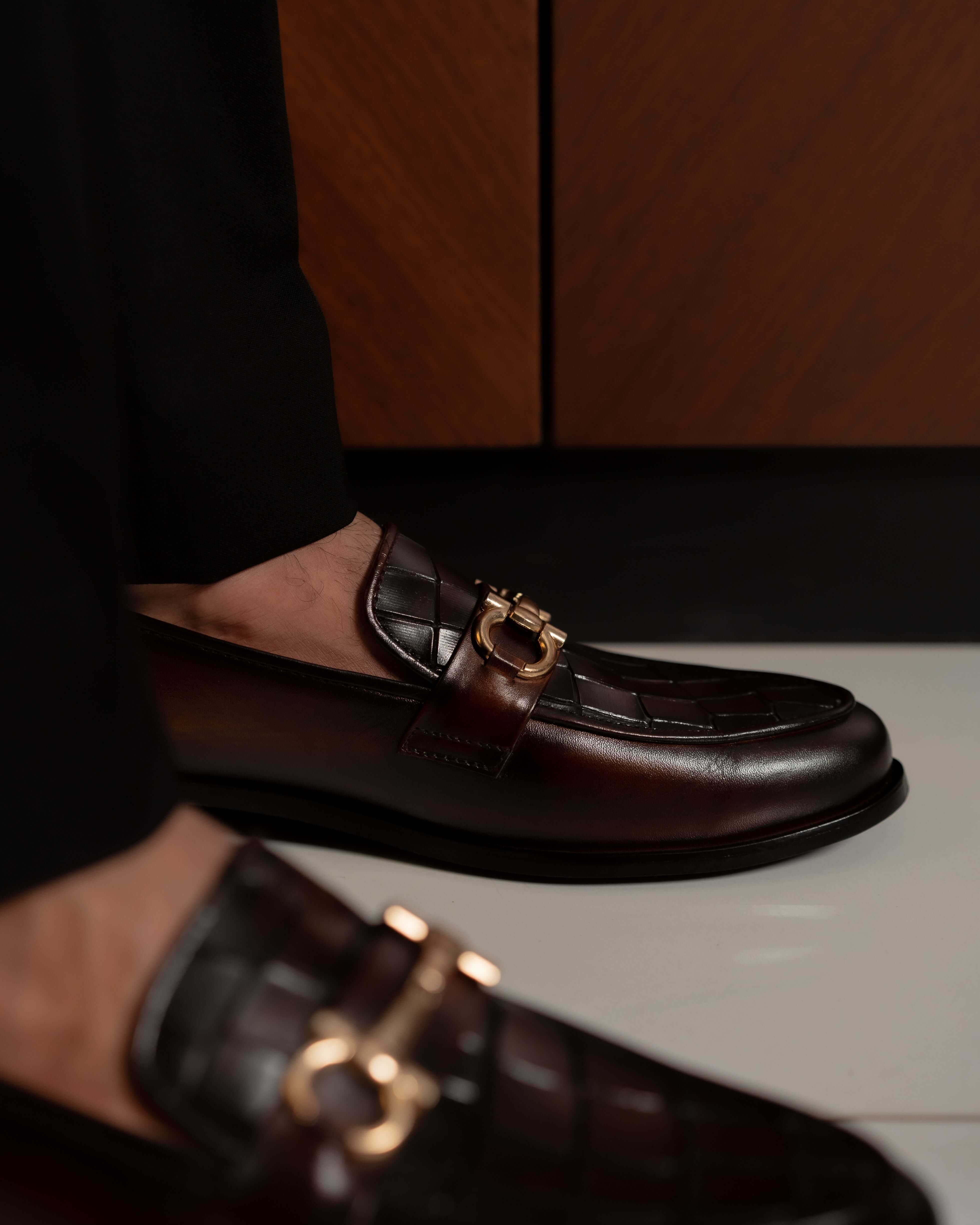 DARK BROWN CALF LEATHER HORSEBIT LOAFERS