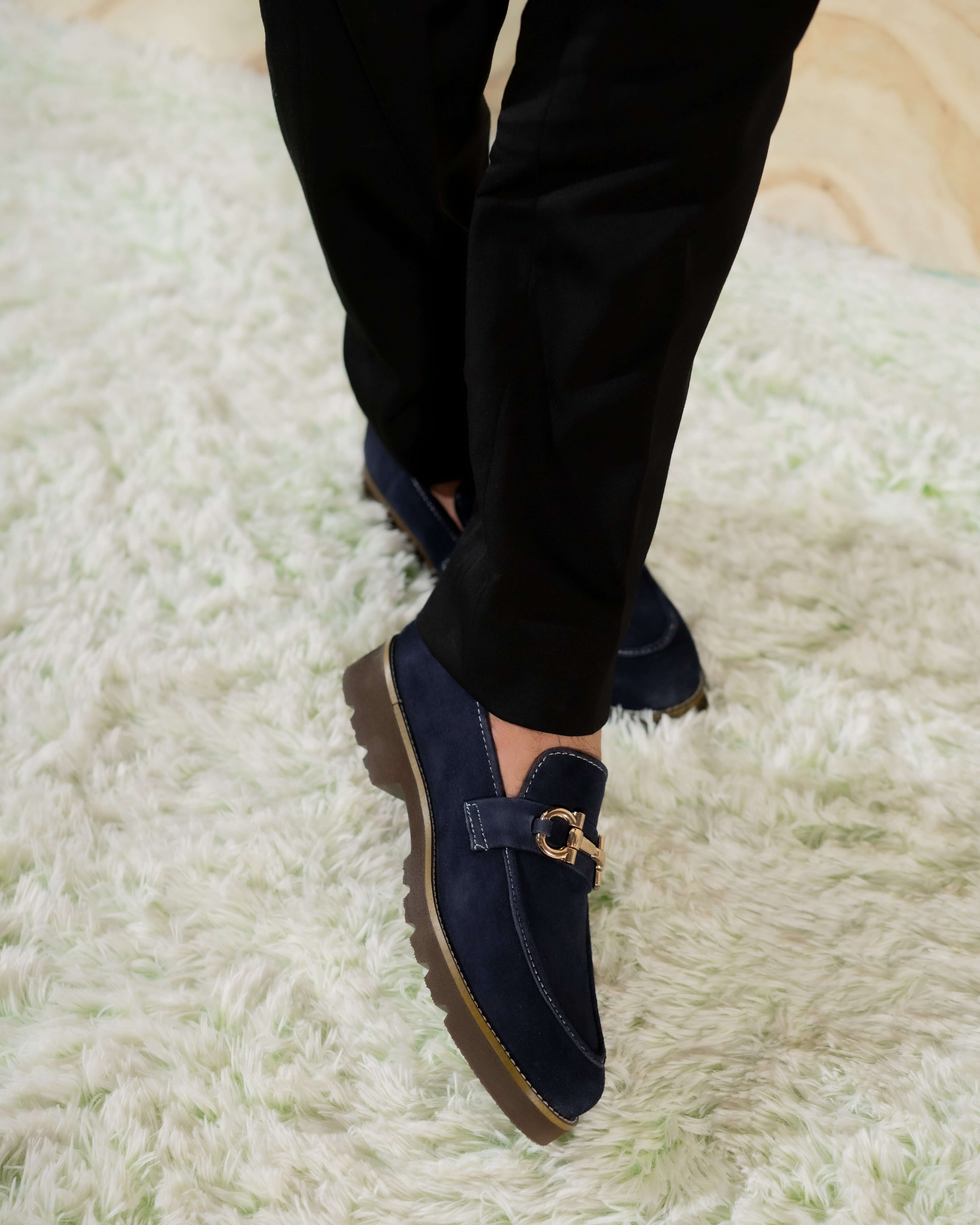 DEEP BLUE SUEDE CHUNKY LOAFERS