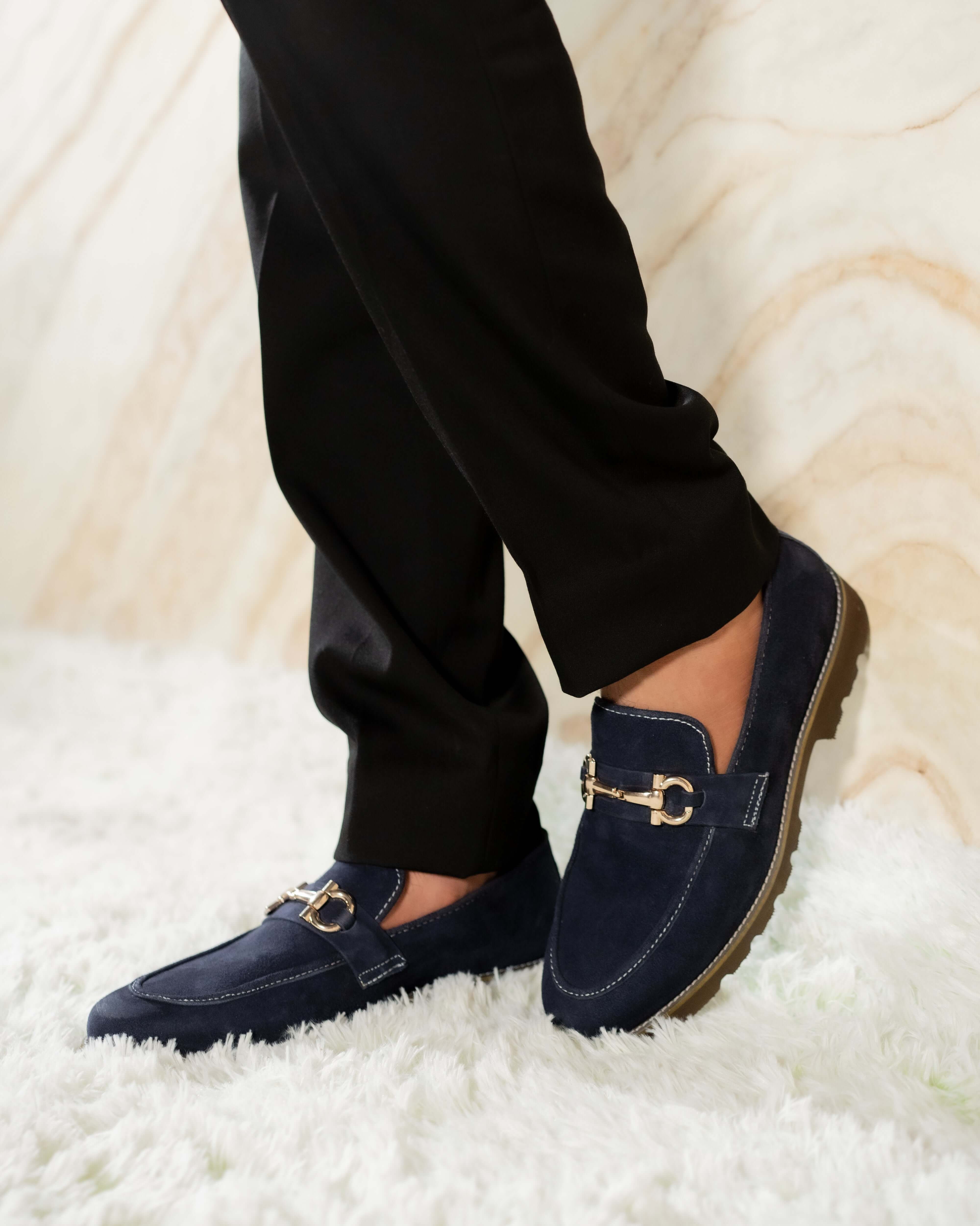 DEEP BLUE SUEDE CHUNKY LOAFERS