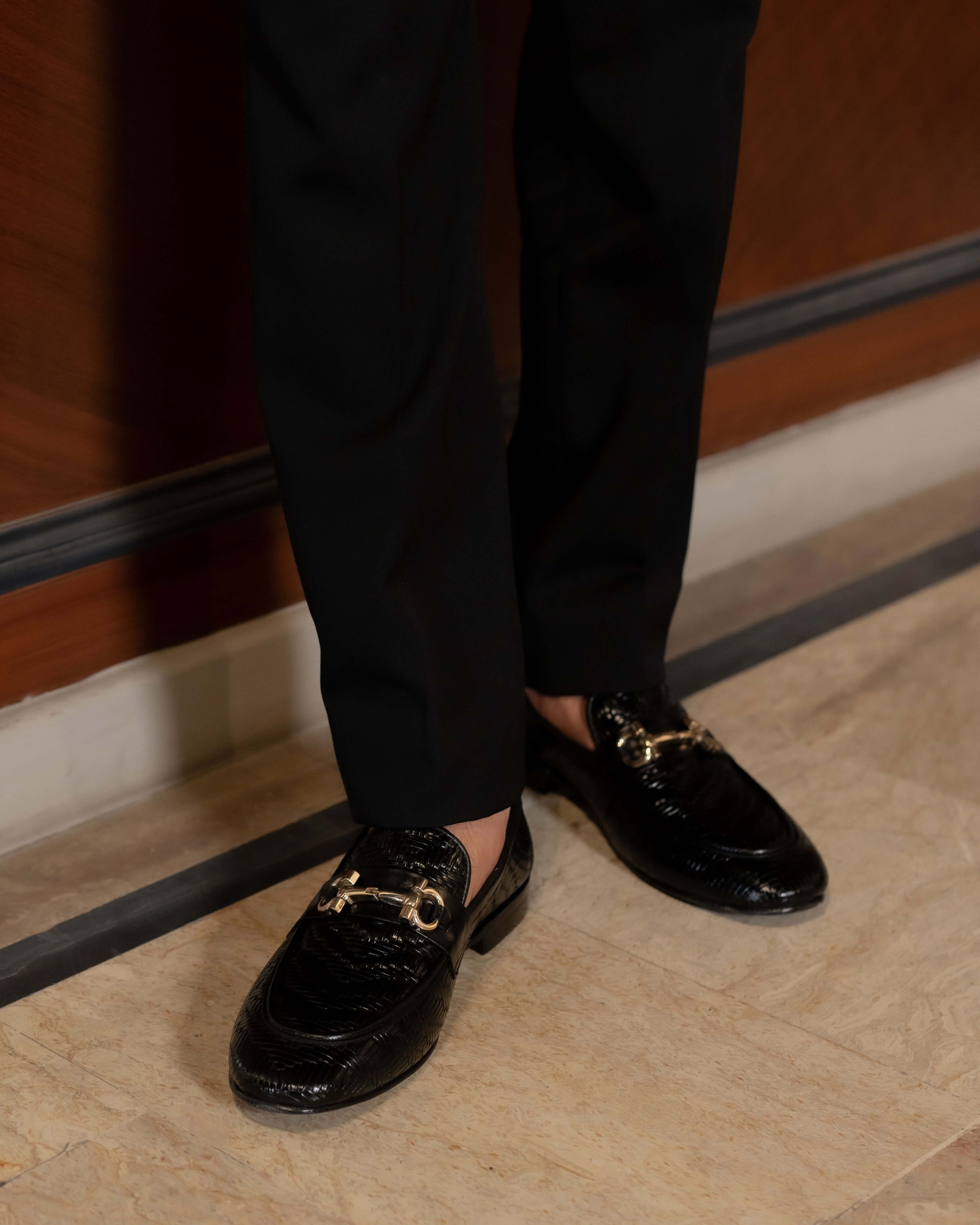 TEXTURED BLACK CALF LEATHER LOAFERS