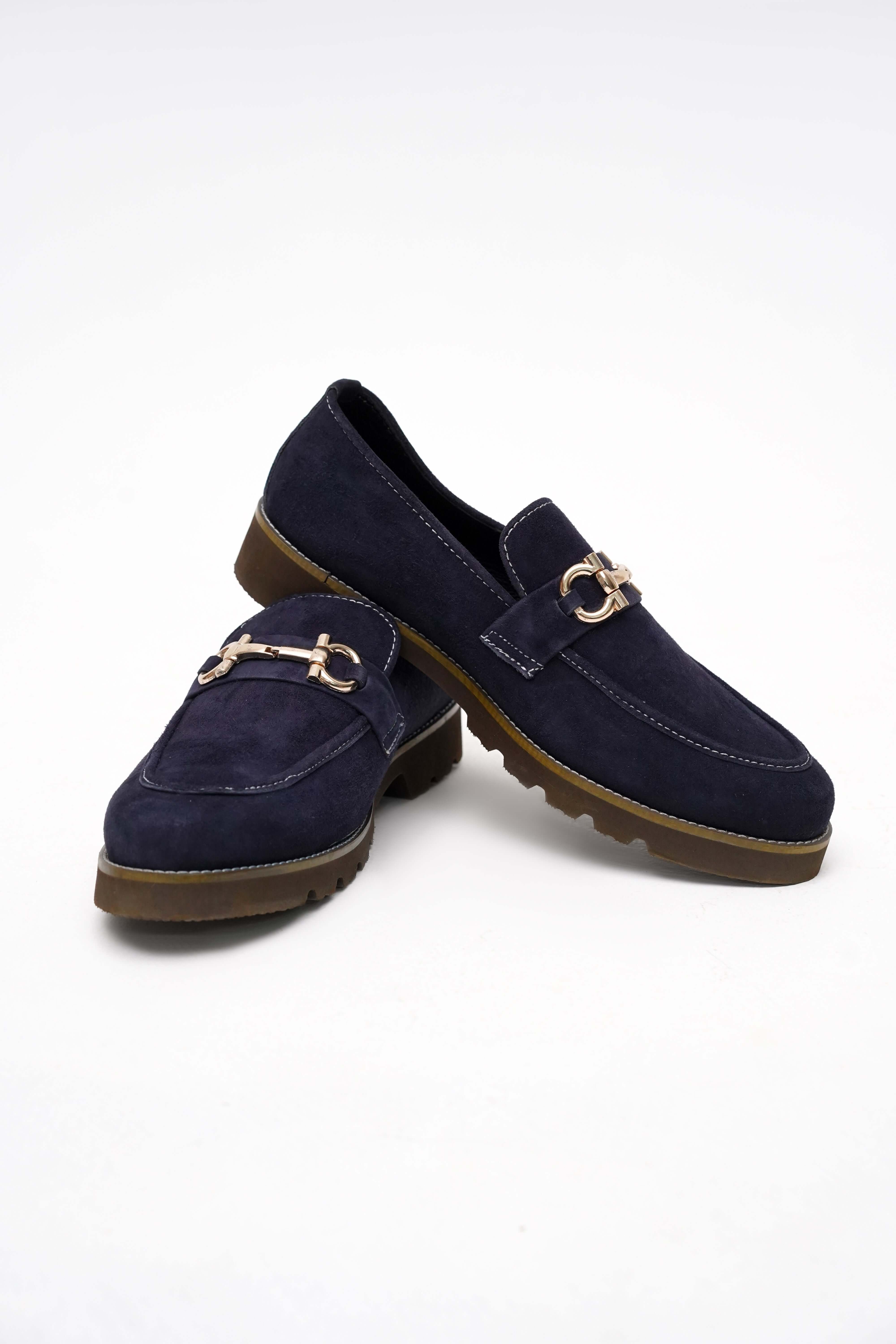 DEEP BLUE SUEDE CHUNKY LOAFERS