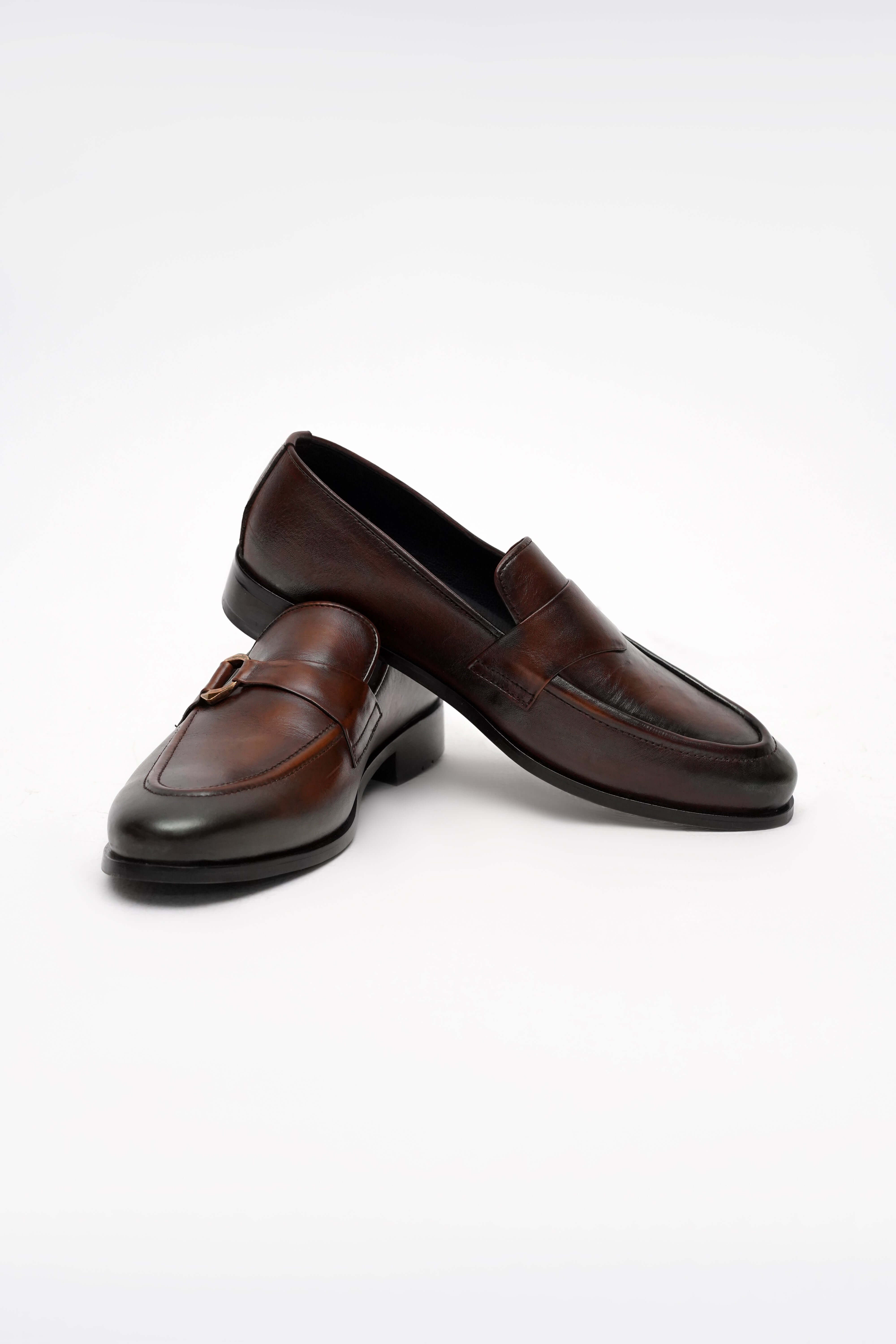 RICH BROWN CALF LEATHER MONK STRAP LOAFERS