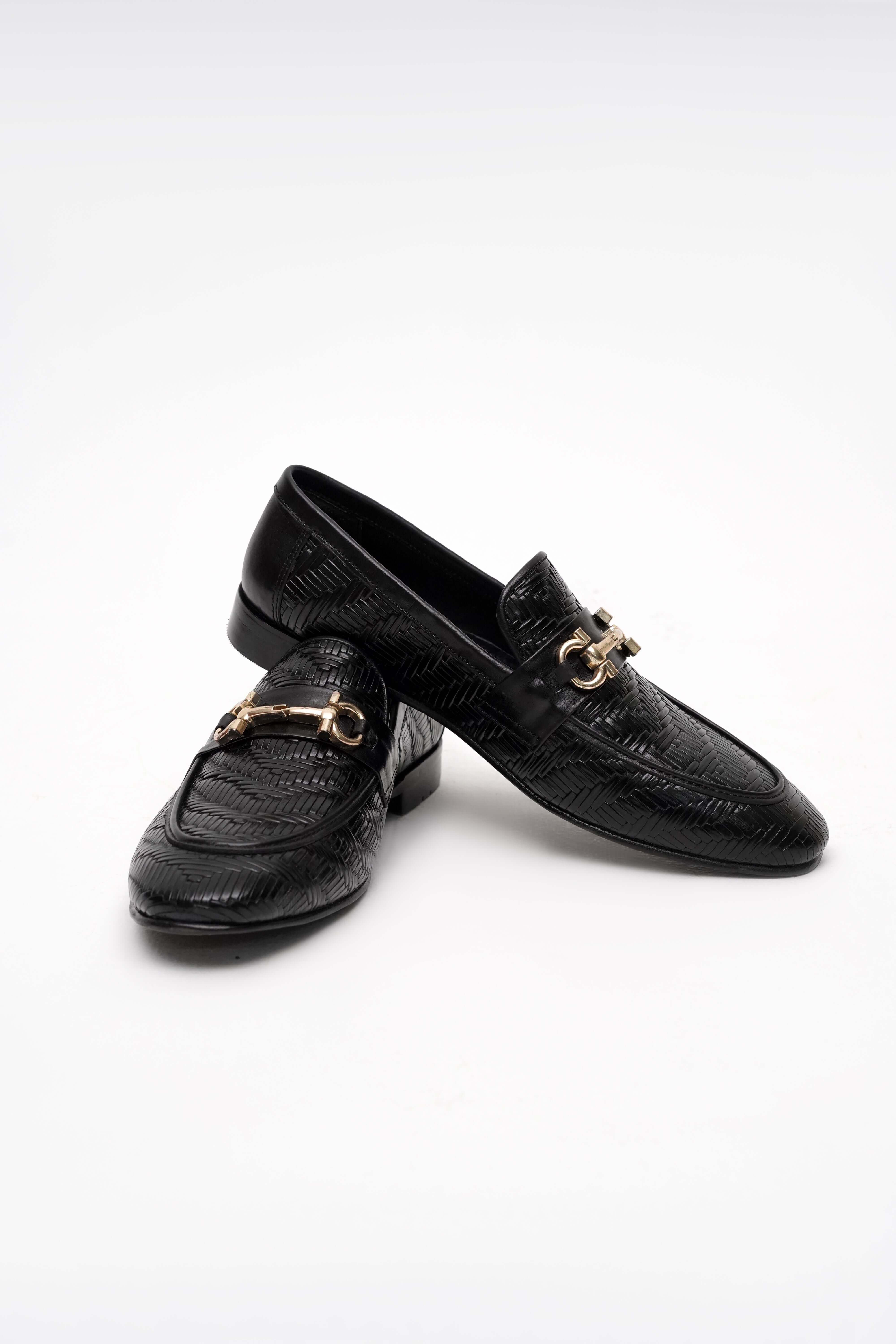 TEXTURED BLACK CALF LEATHER LOAFERS