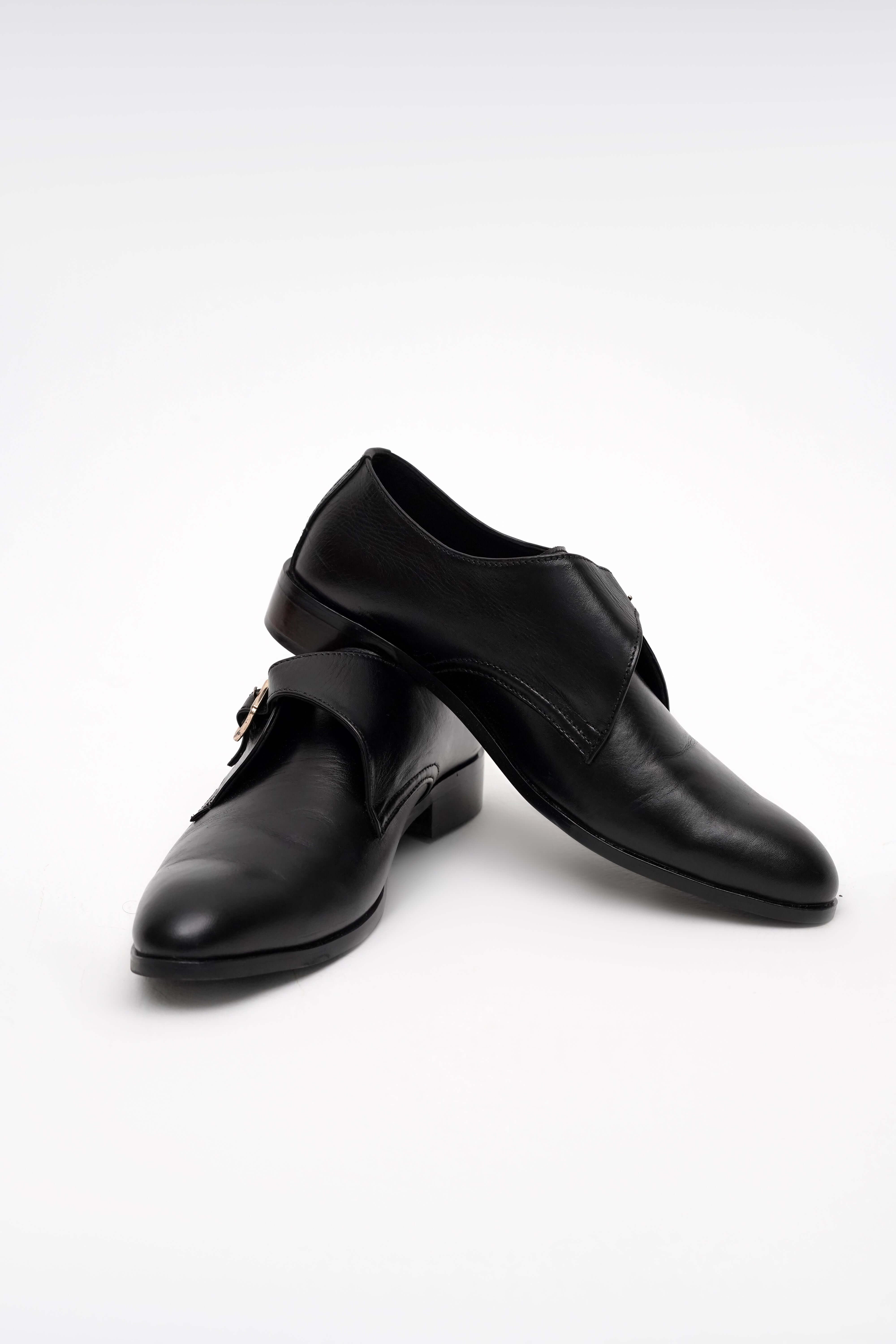 TRUE BLACK CALF LEATHER MONK STRAP SHOE