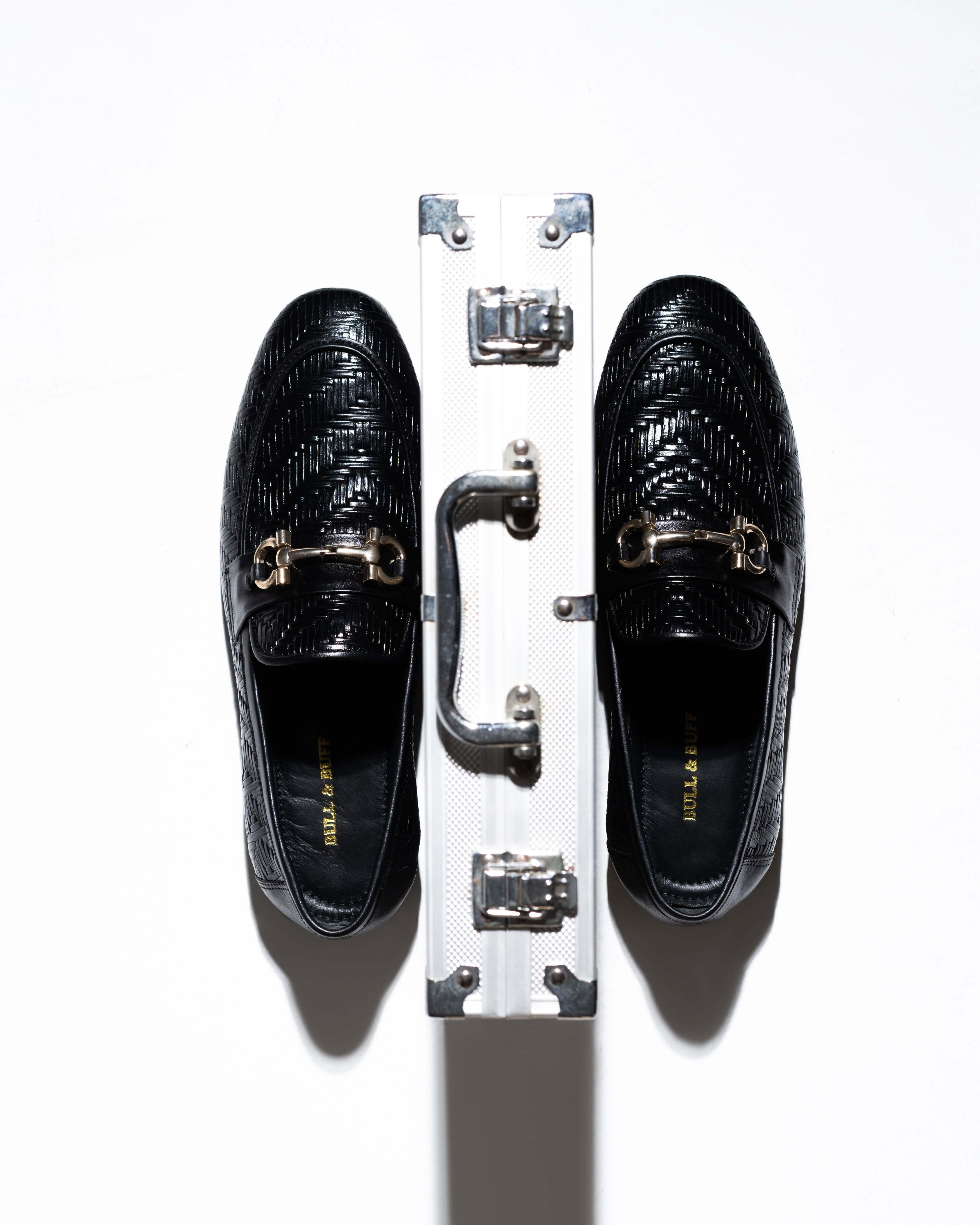 TEXTURED BLACK CALF LEATHER LOAFERS