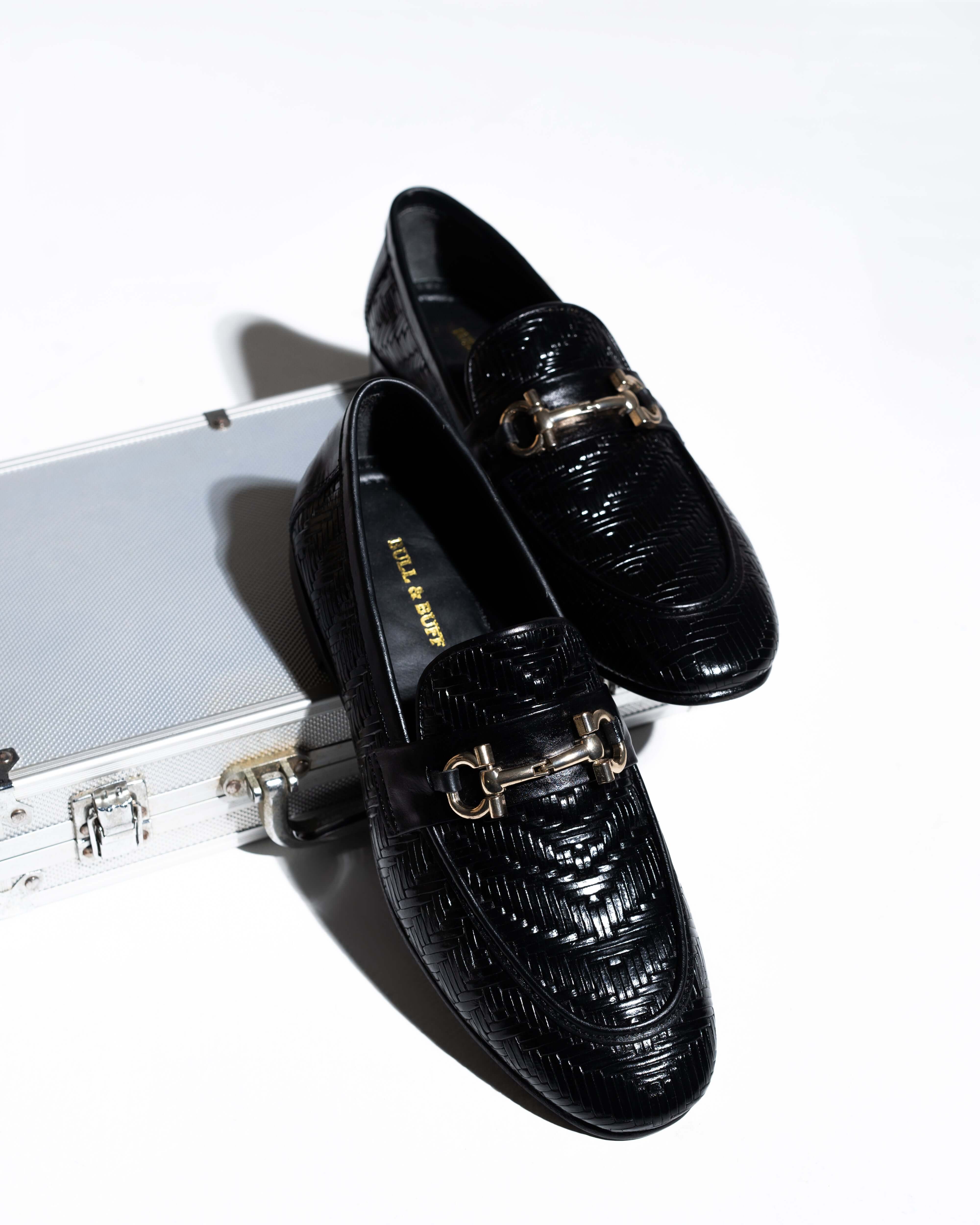 TEXTURED BLACK CALF LEATHER LOAFERS