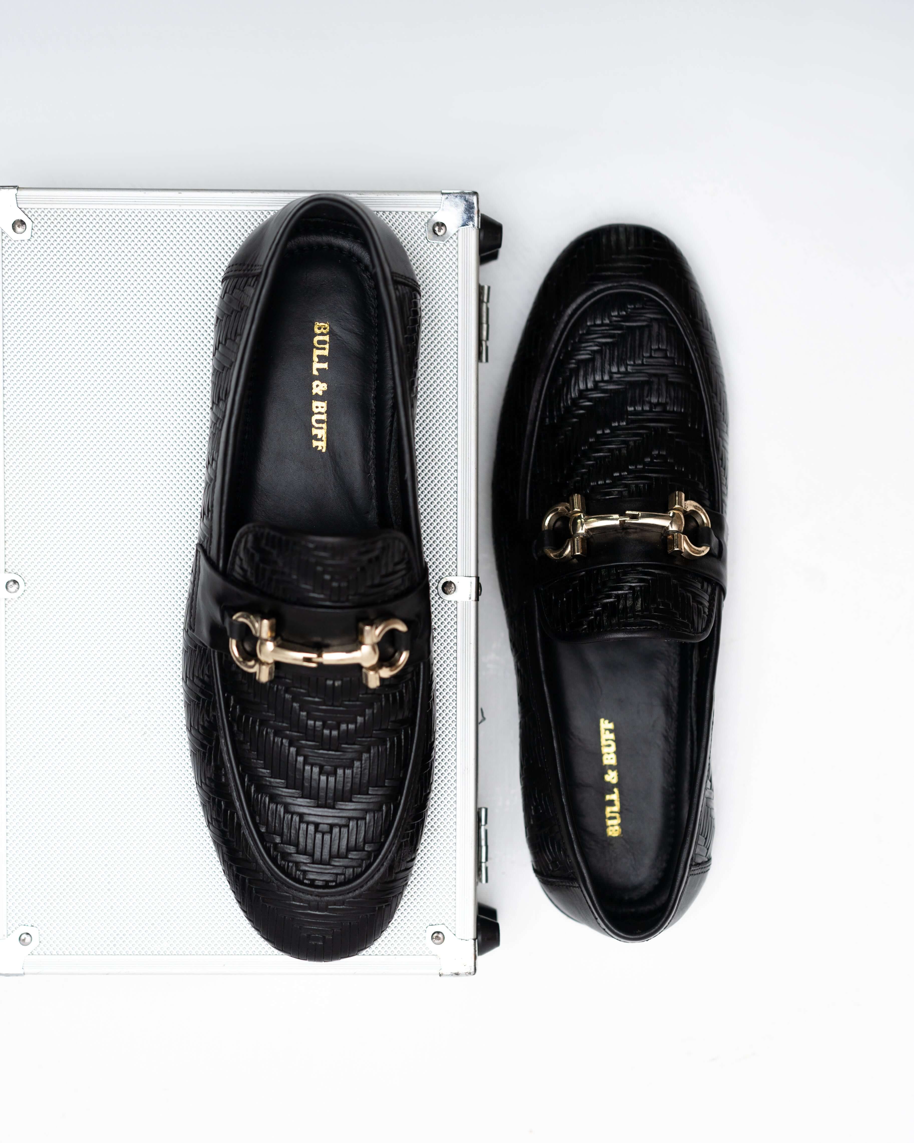 TEXTURED BLACK CALF LEATHER LOAFERS