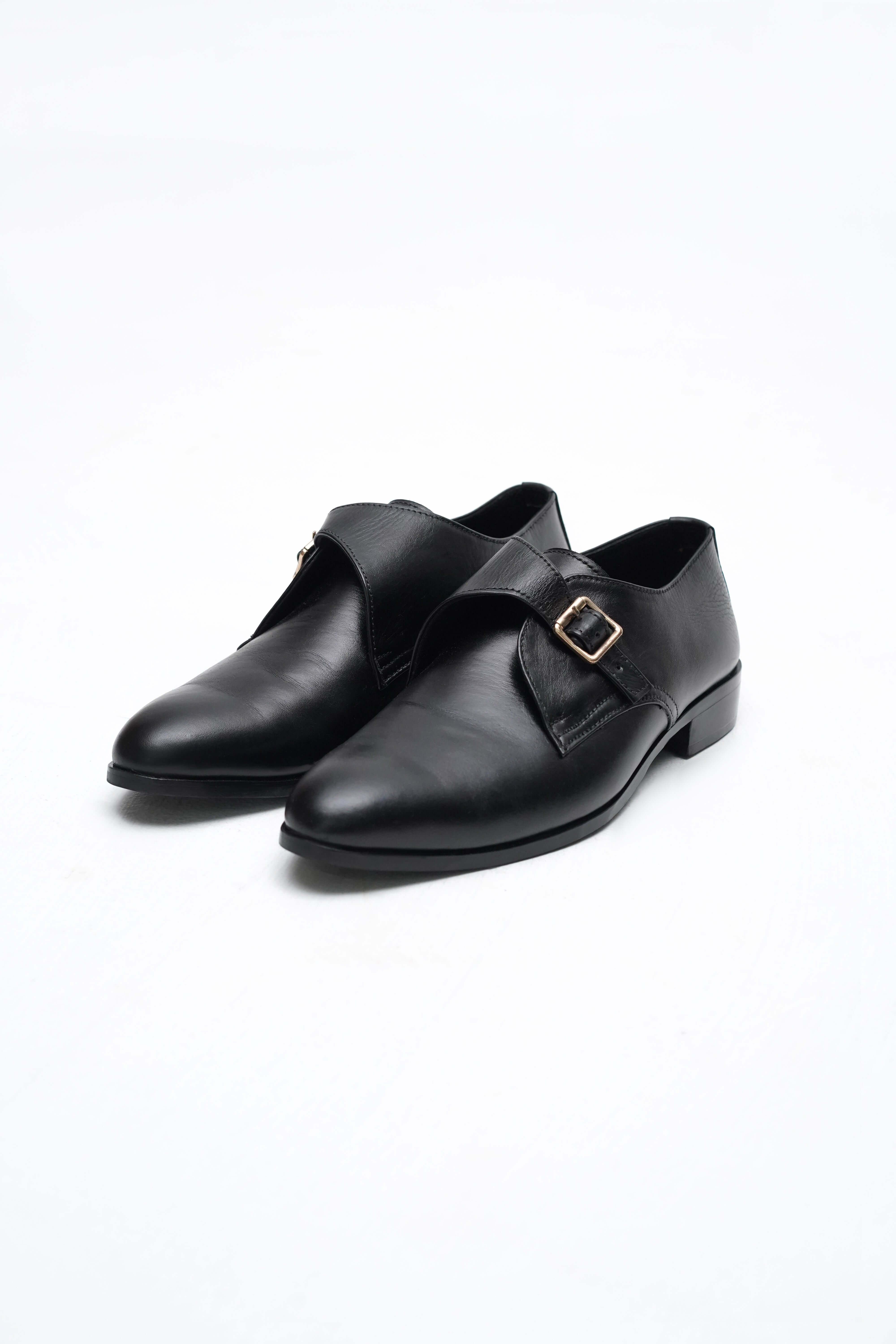 TRUE BLACK CALF LEATHER MONK STRAP SHOE