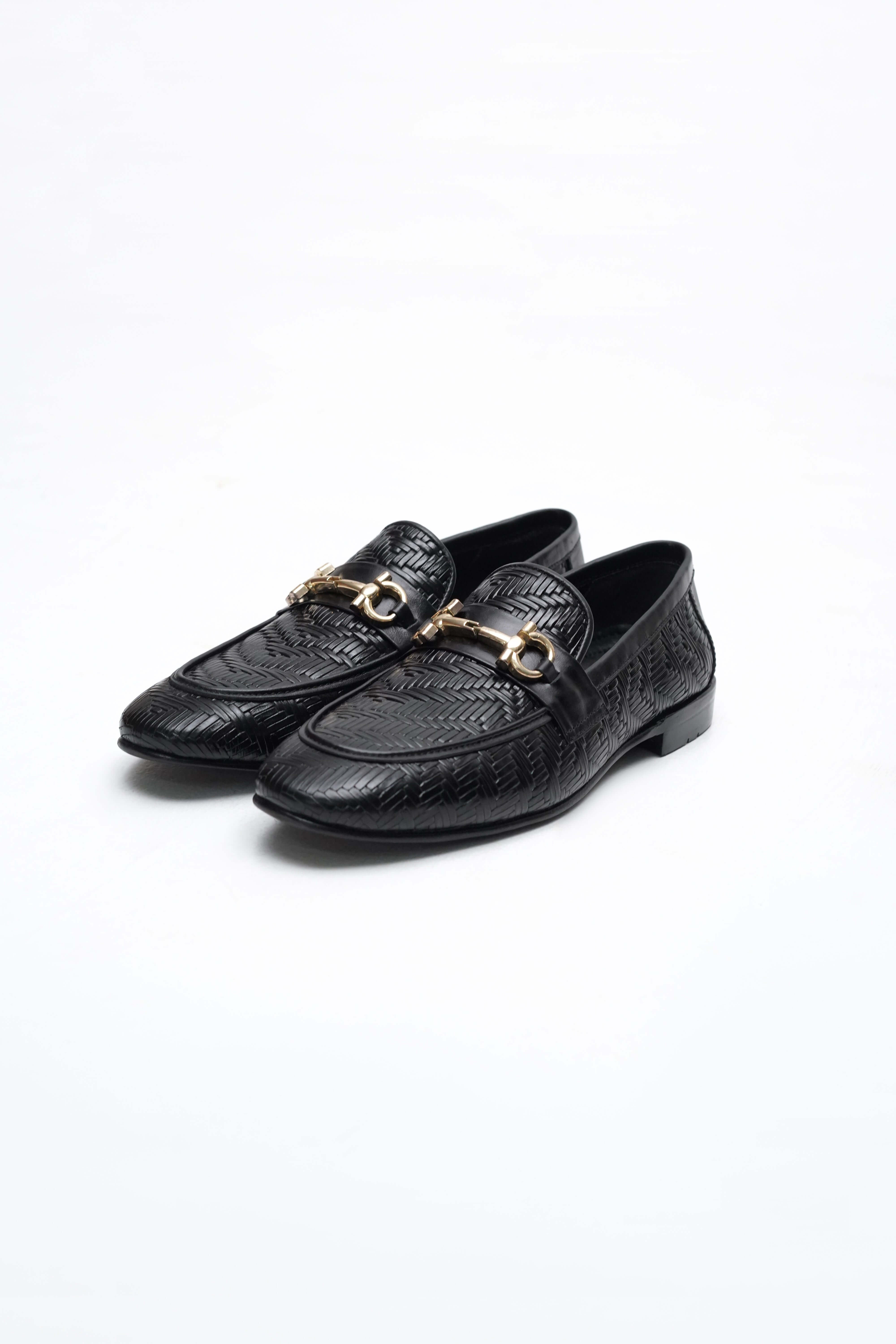 TEXTURED BLACK CALF LEATHER LOAFERS