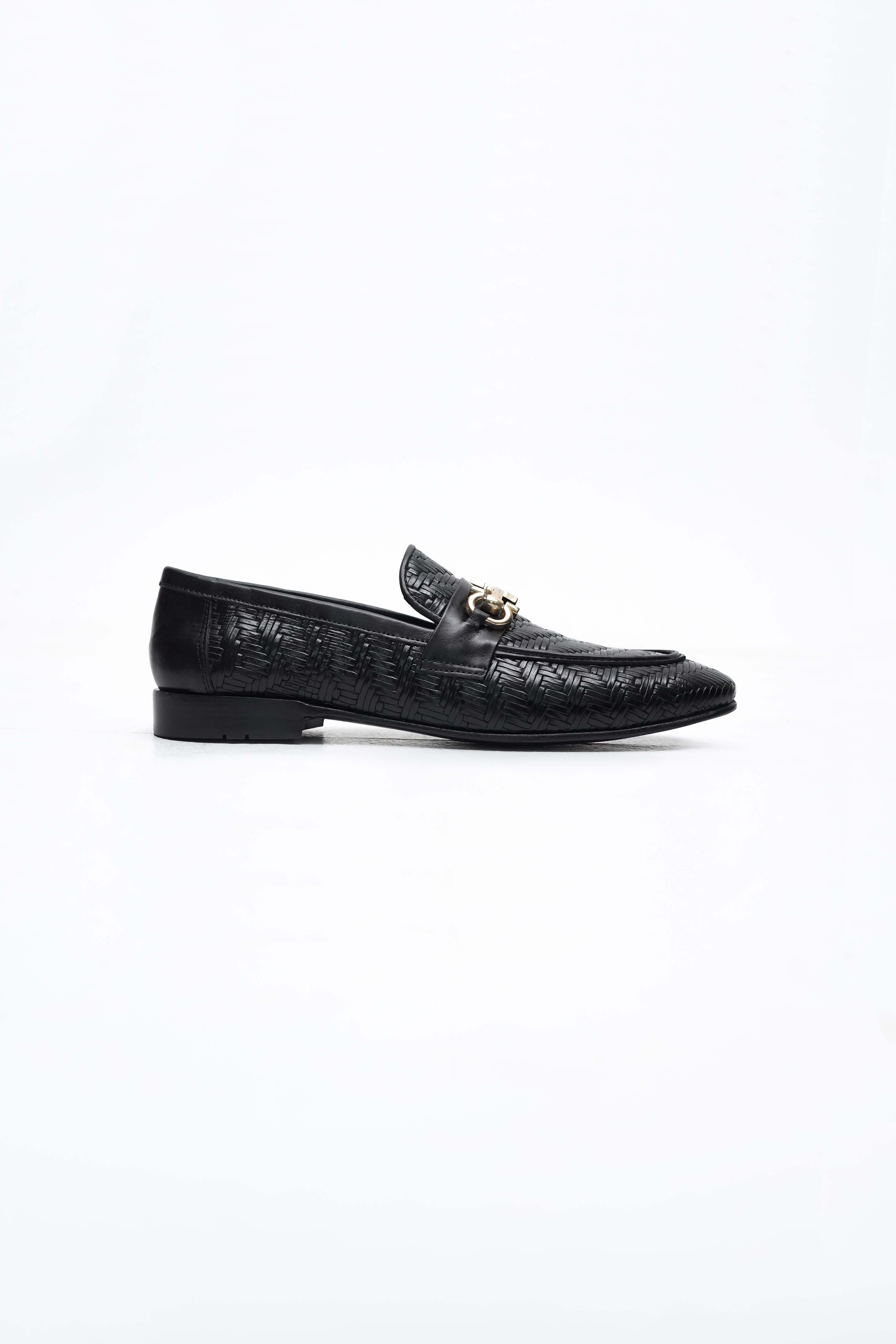 TEXTURED BLACK CALF LEATHER LOAFERS