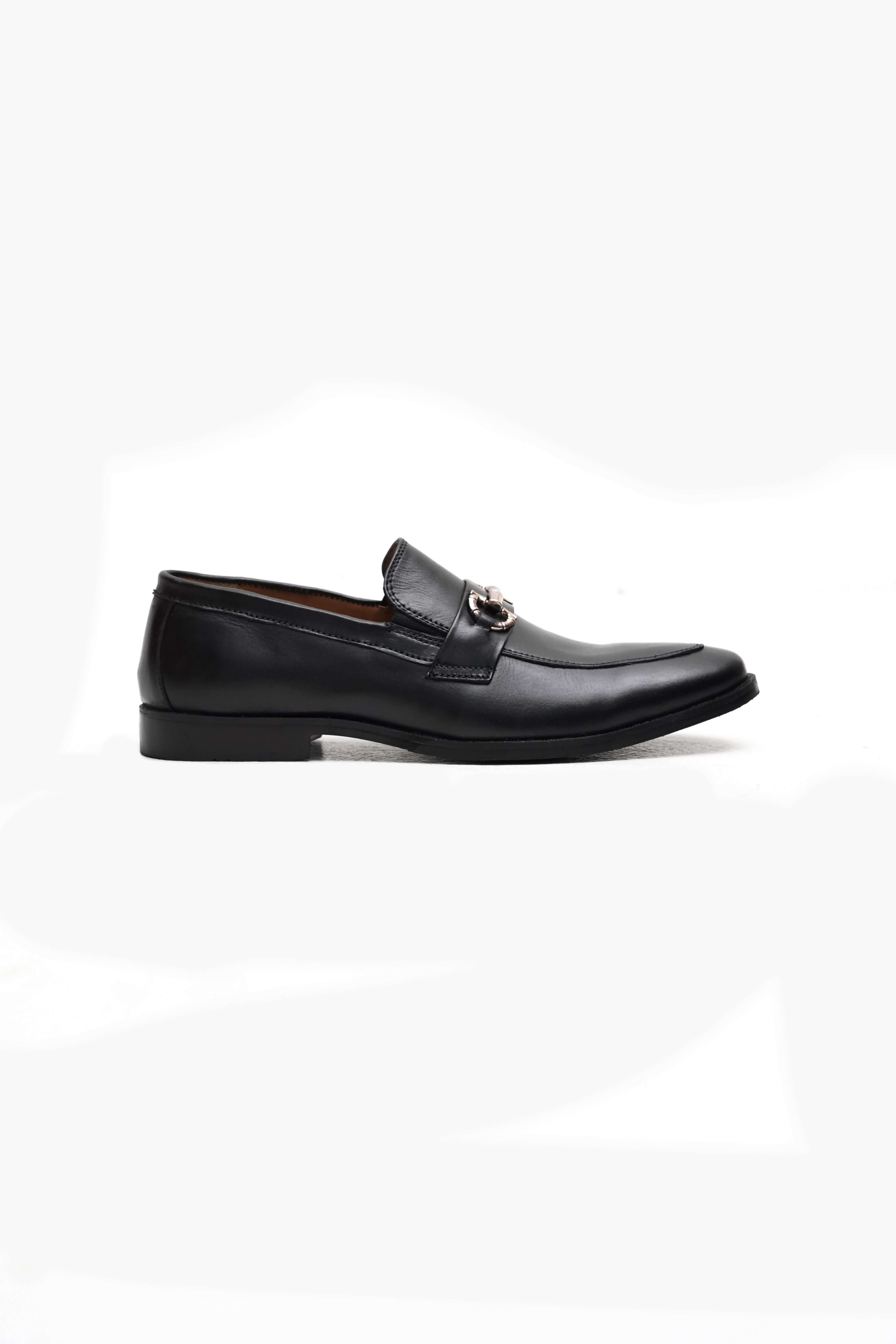 CLASSIC BLACK CALF LEATHER ROSE GOLD TONE HORSEBIT LOAFERS