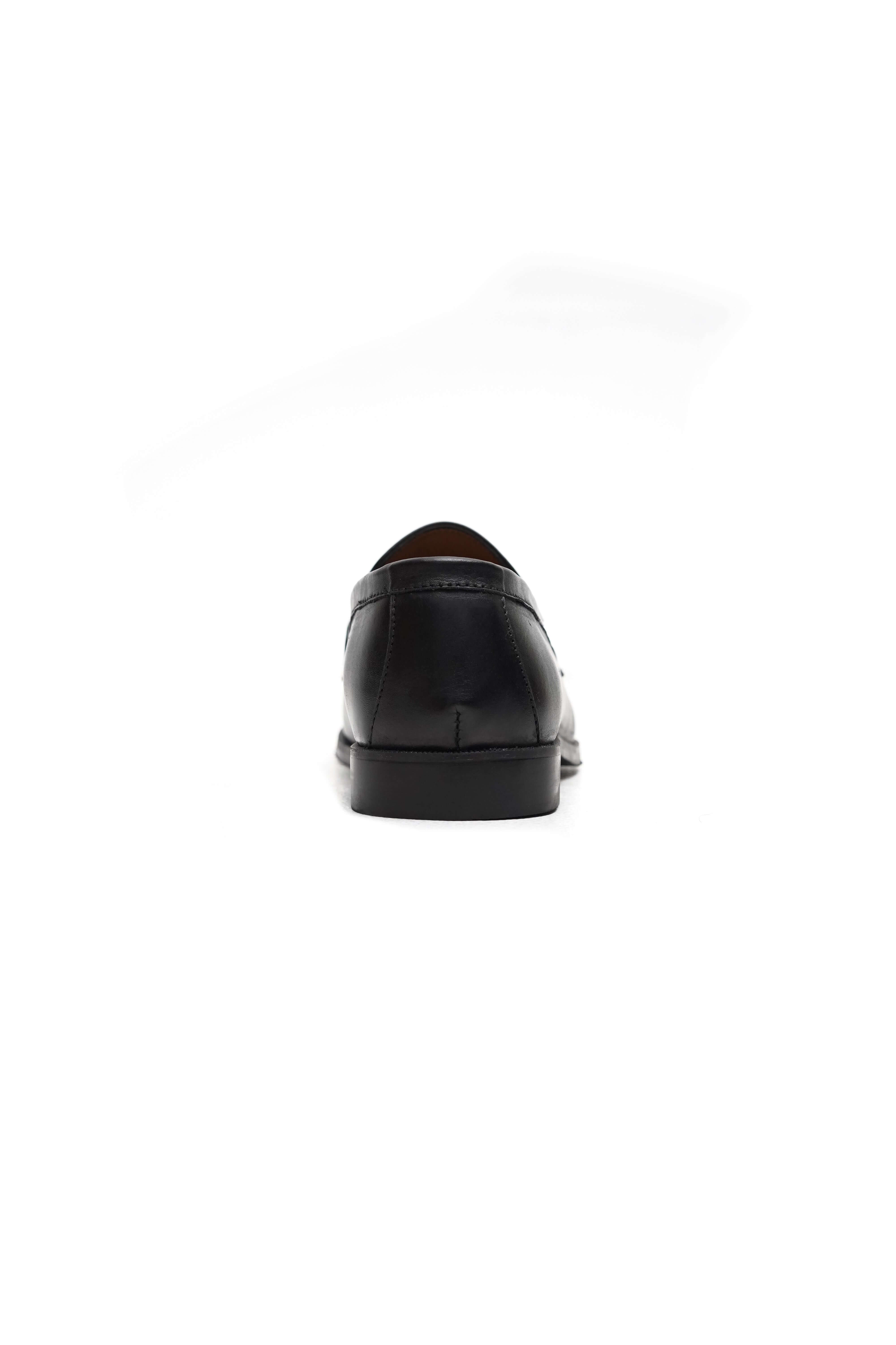 CLASSIC BLACK CALF LEATHER ROSE GOLD TONE HORSEBIT LOAFERS