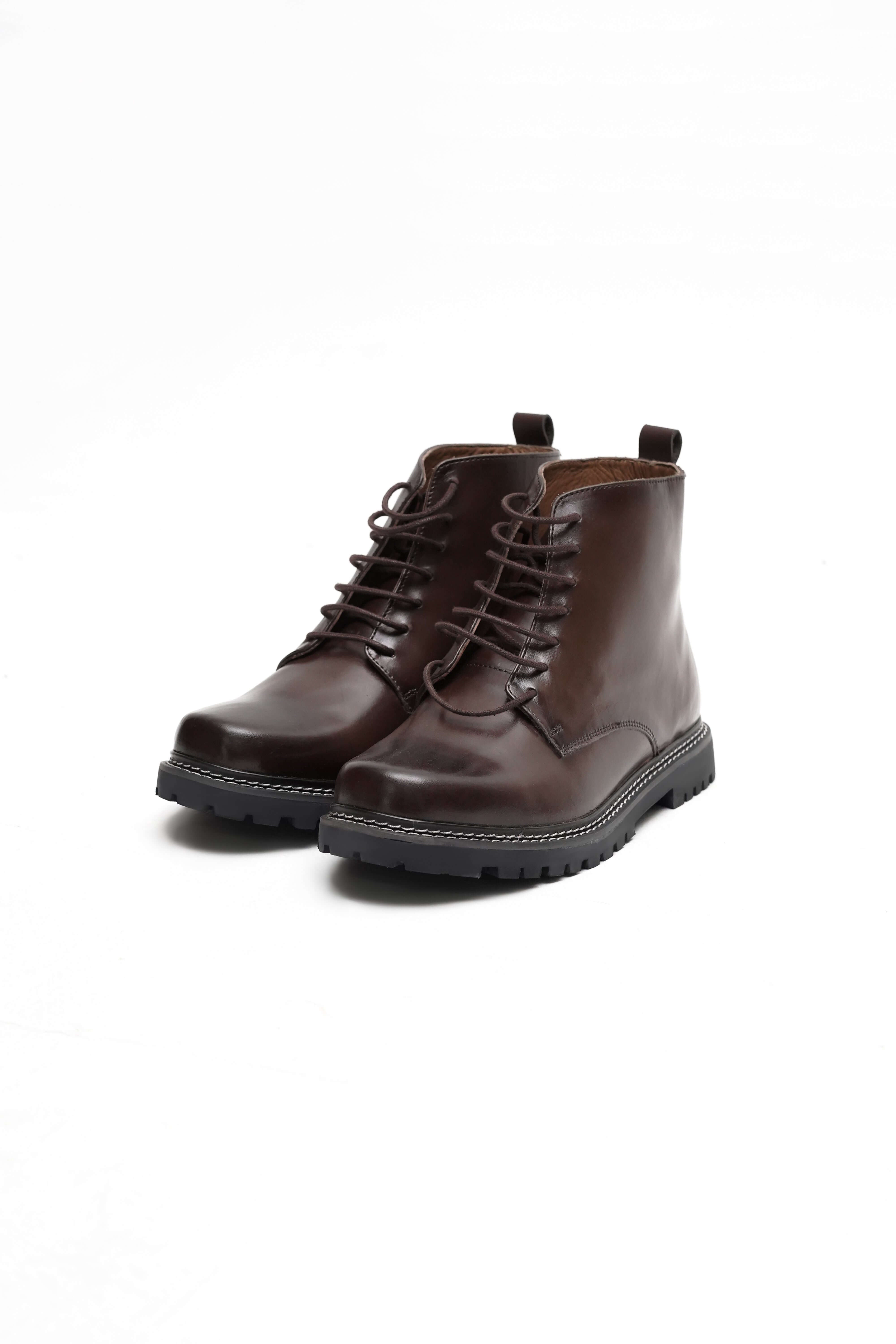 BROWN CALF LEATHER ANKLE BOOTS