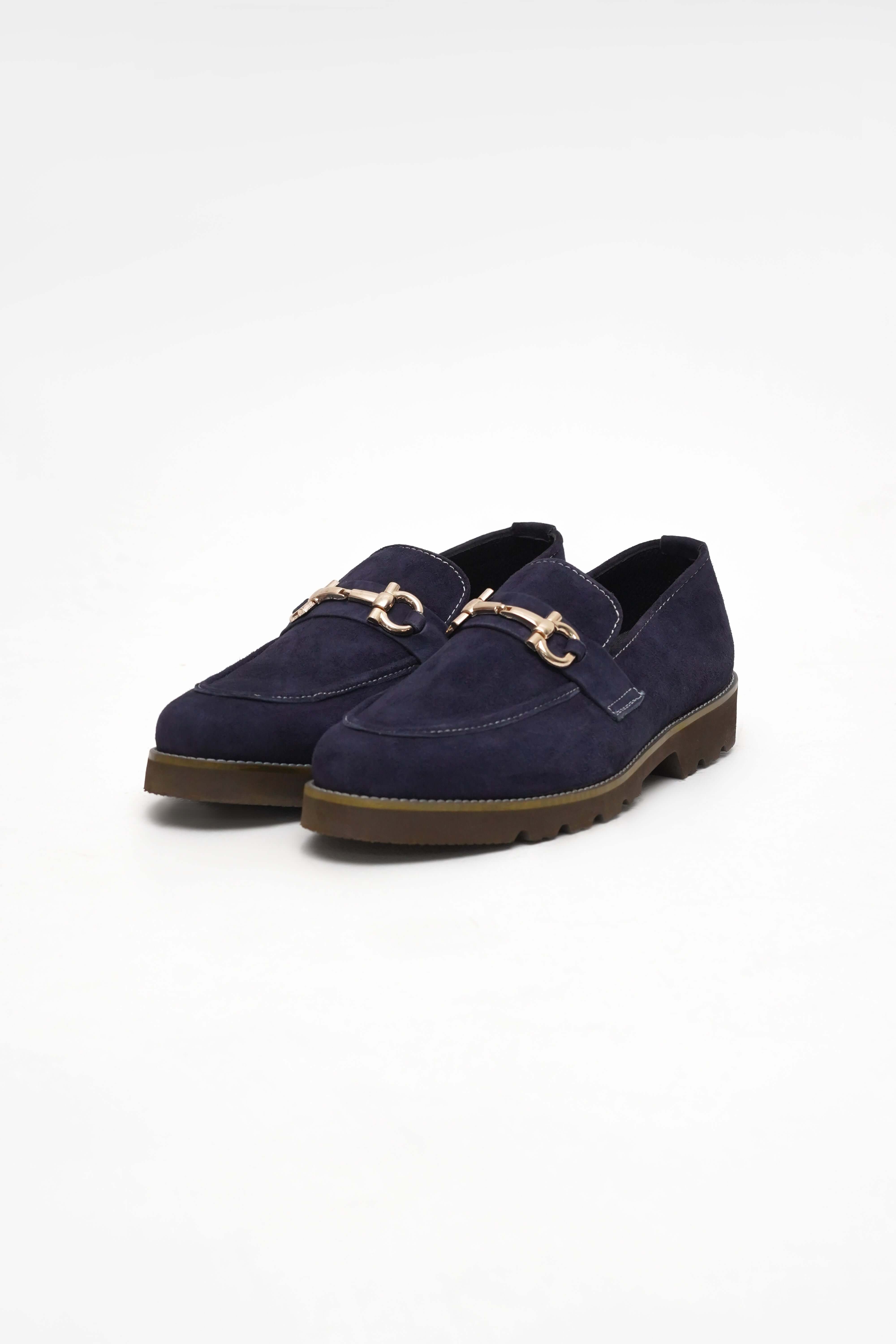 DEEP BLUE SUEDE CHUNKY LOAFERS