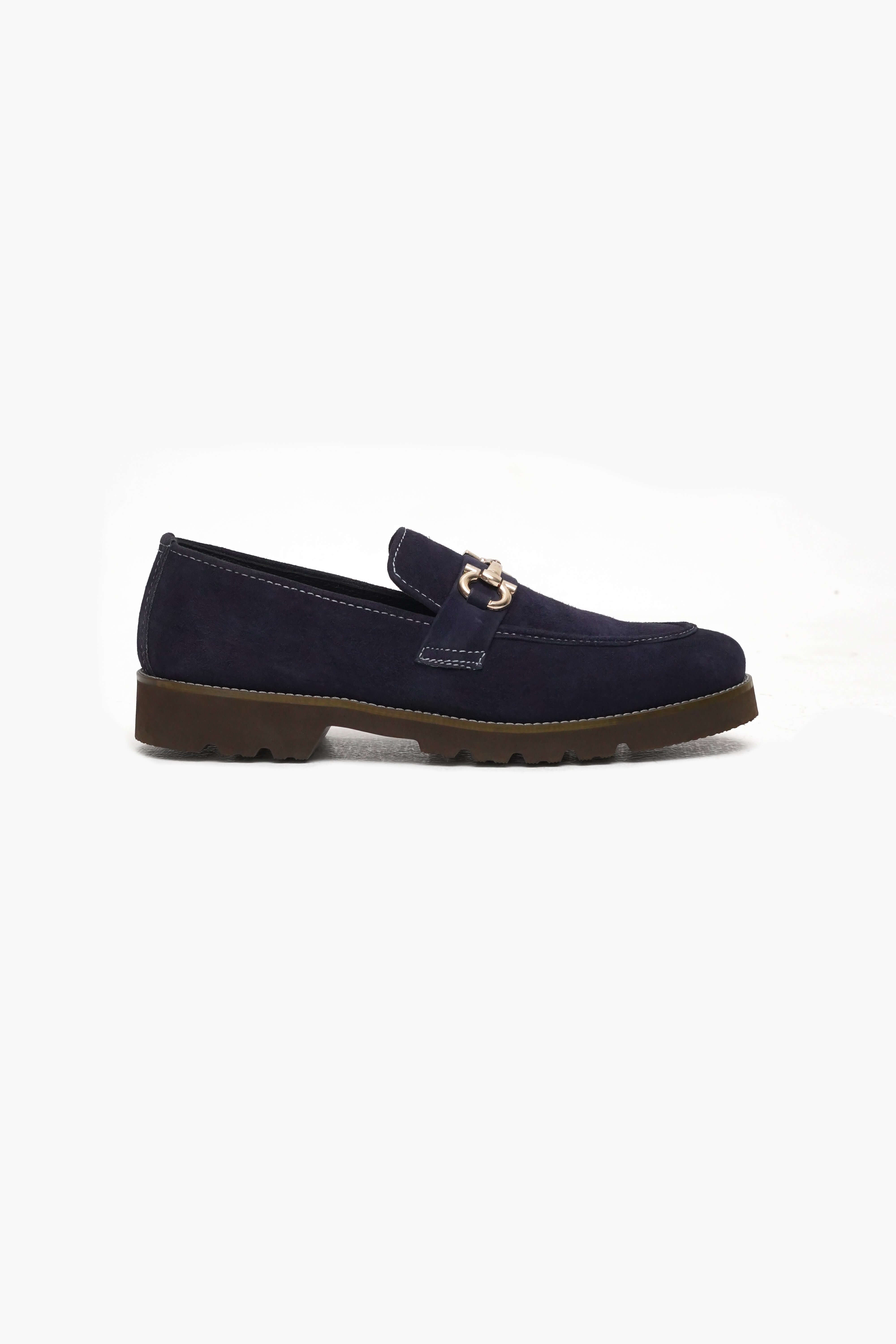 DEEP BLUE SUEDE CHUNKY LOAFERS