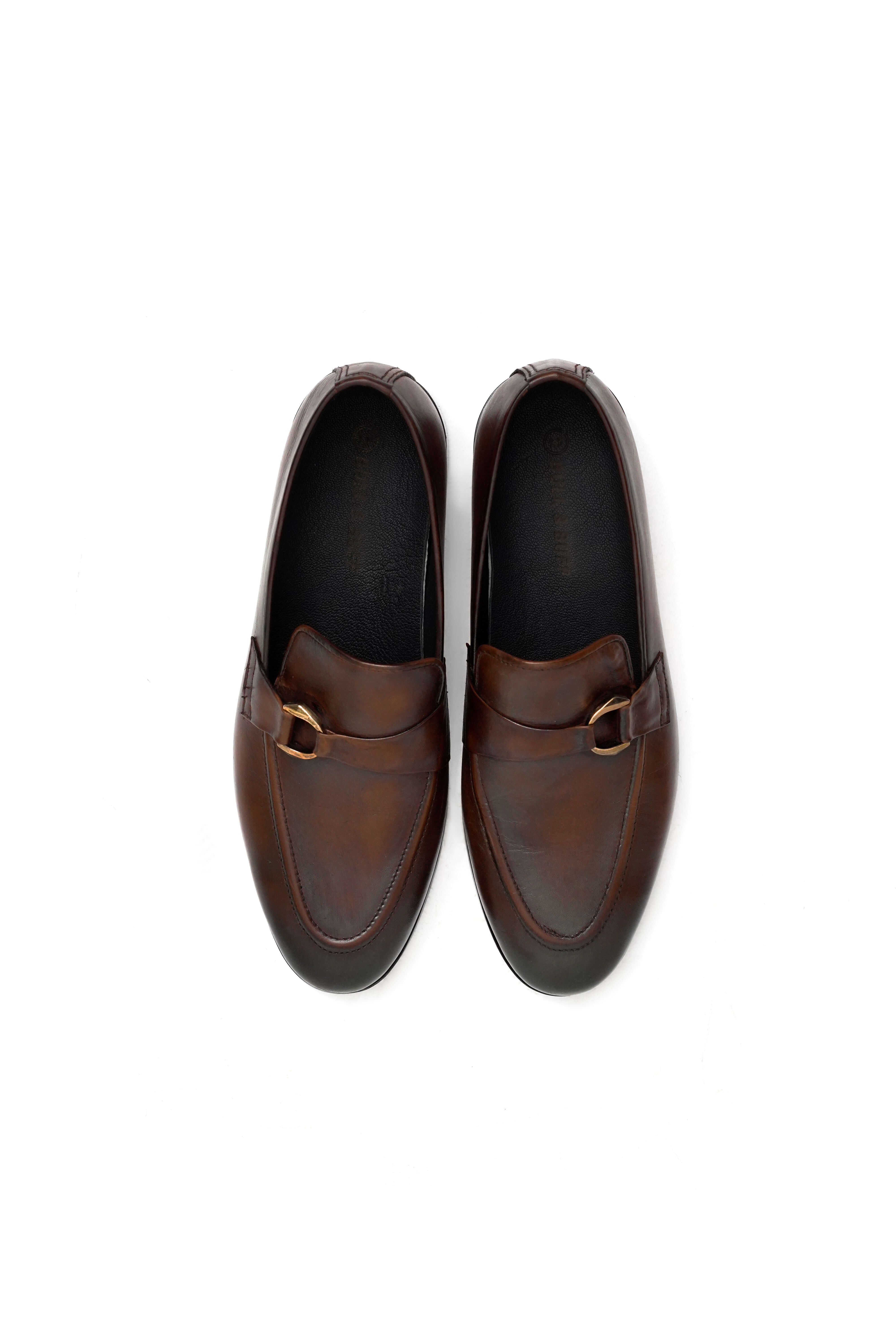 RICH BROWN CALF LEATHER MONK STRAP LOAFERS