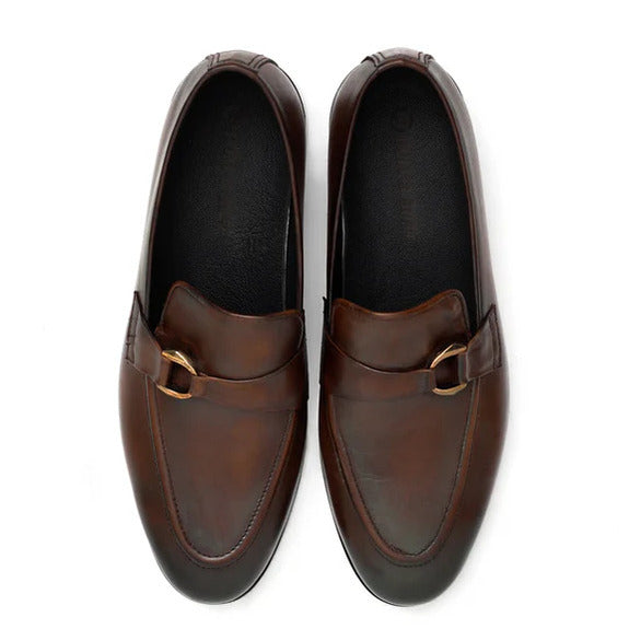 RICH BROWN CALF LEATHER MONK STRAP LOAFERS