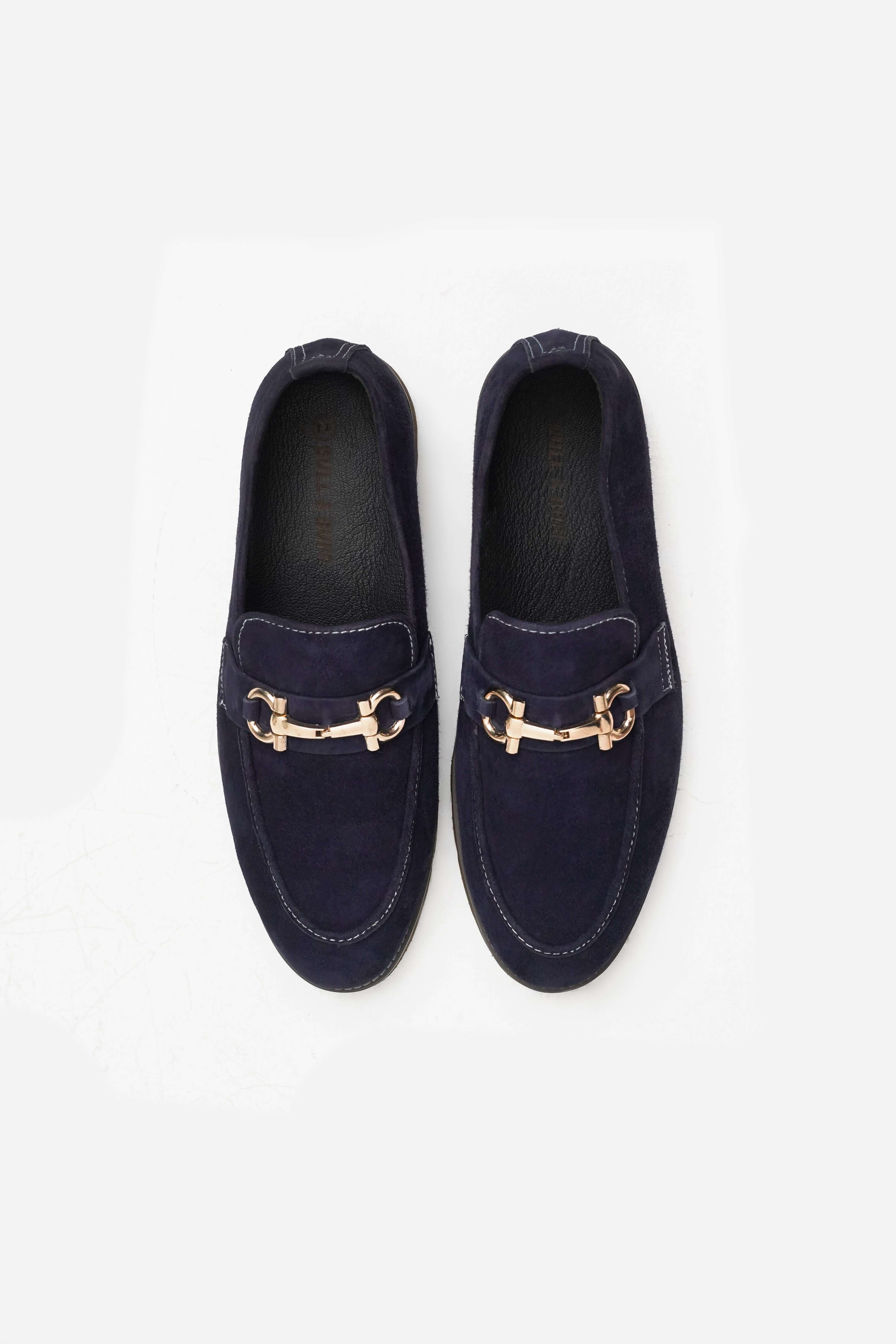 DEEP BLUE SUEDE CHUNKY LOAFERS