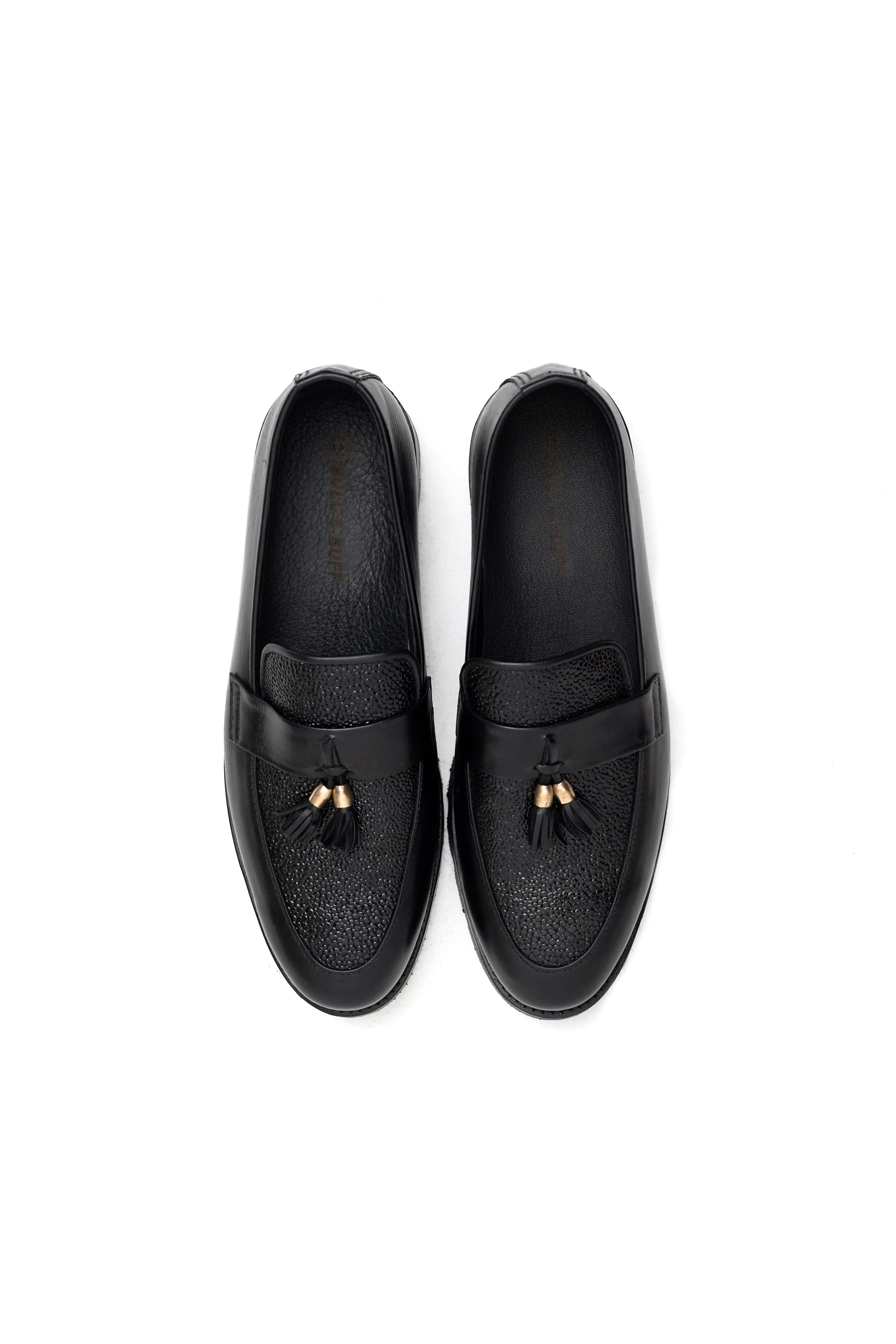 CLASSIC BLACK CALF LEATHER TASSEL LOAFERS