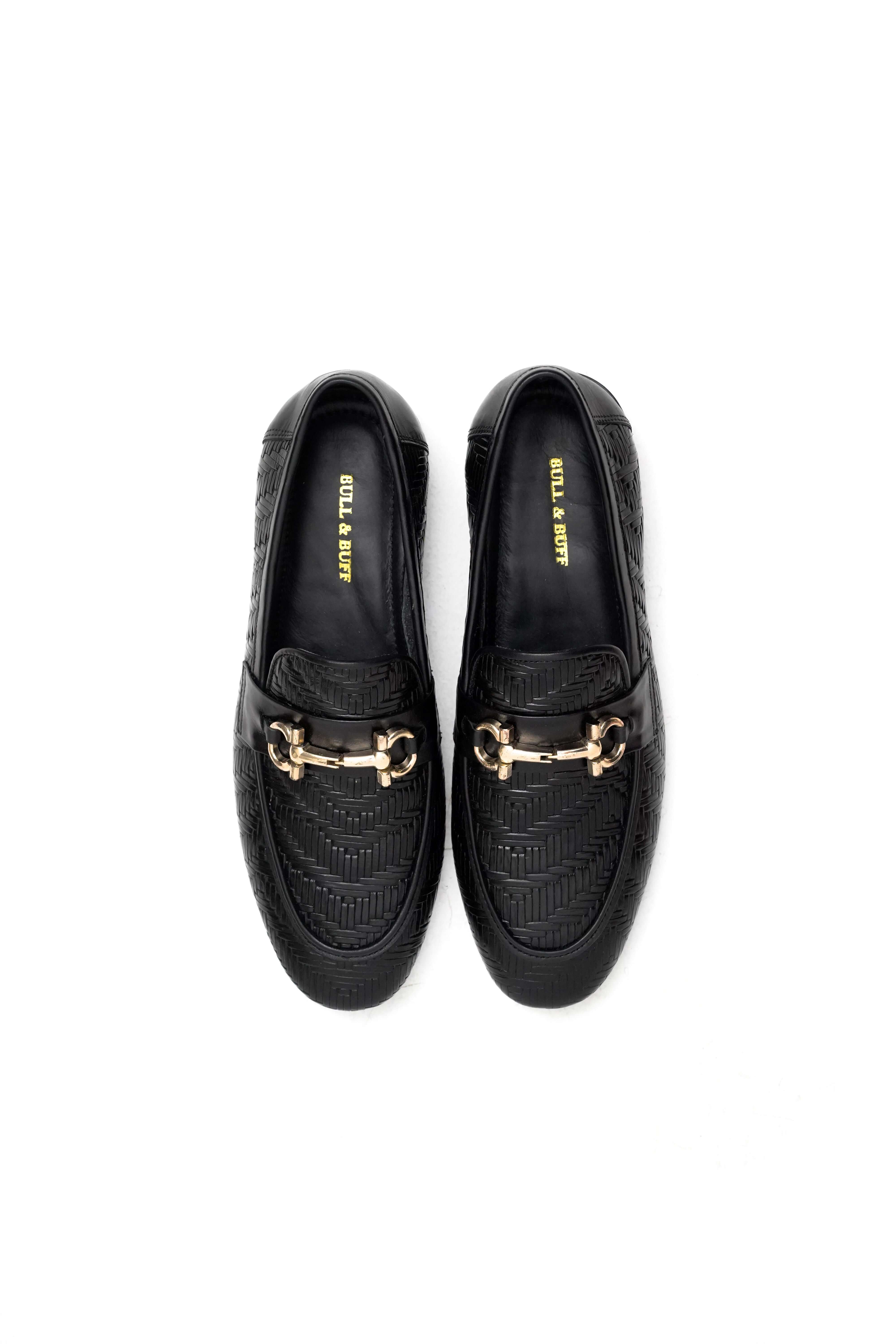 TEXTURED BLACK CALF LEATHER LOAFERS