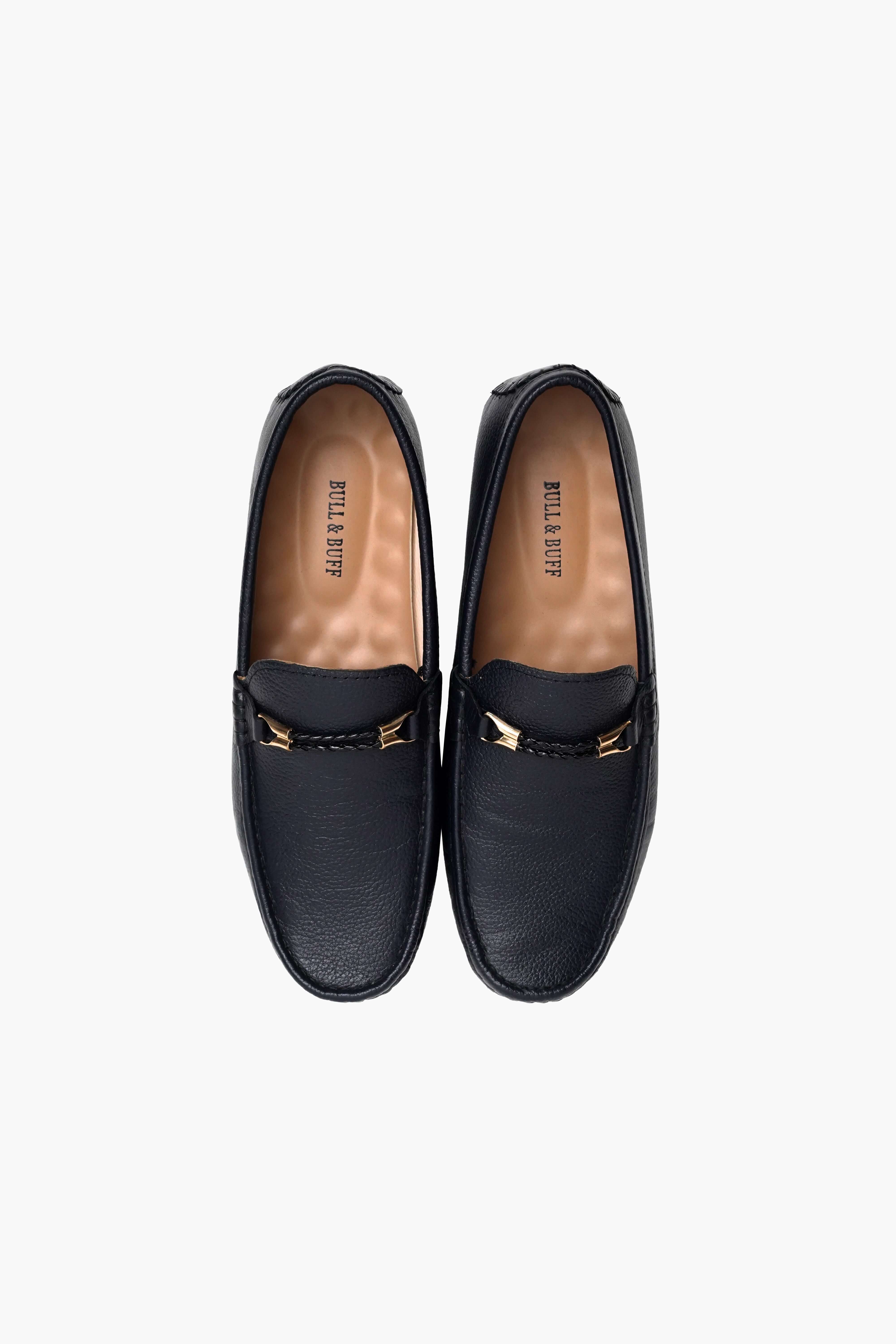 CLASSIC NAVY BUE CALF LEATHER MOCCASIN PENNY LOAFER (DECORATIVE STRAP)