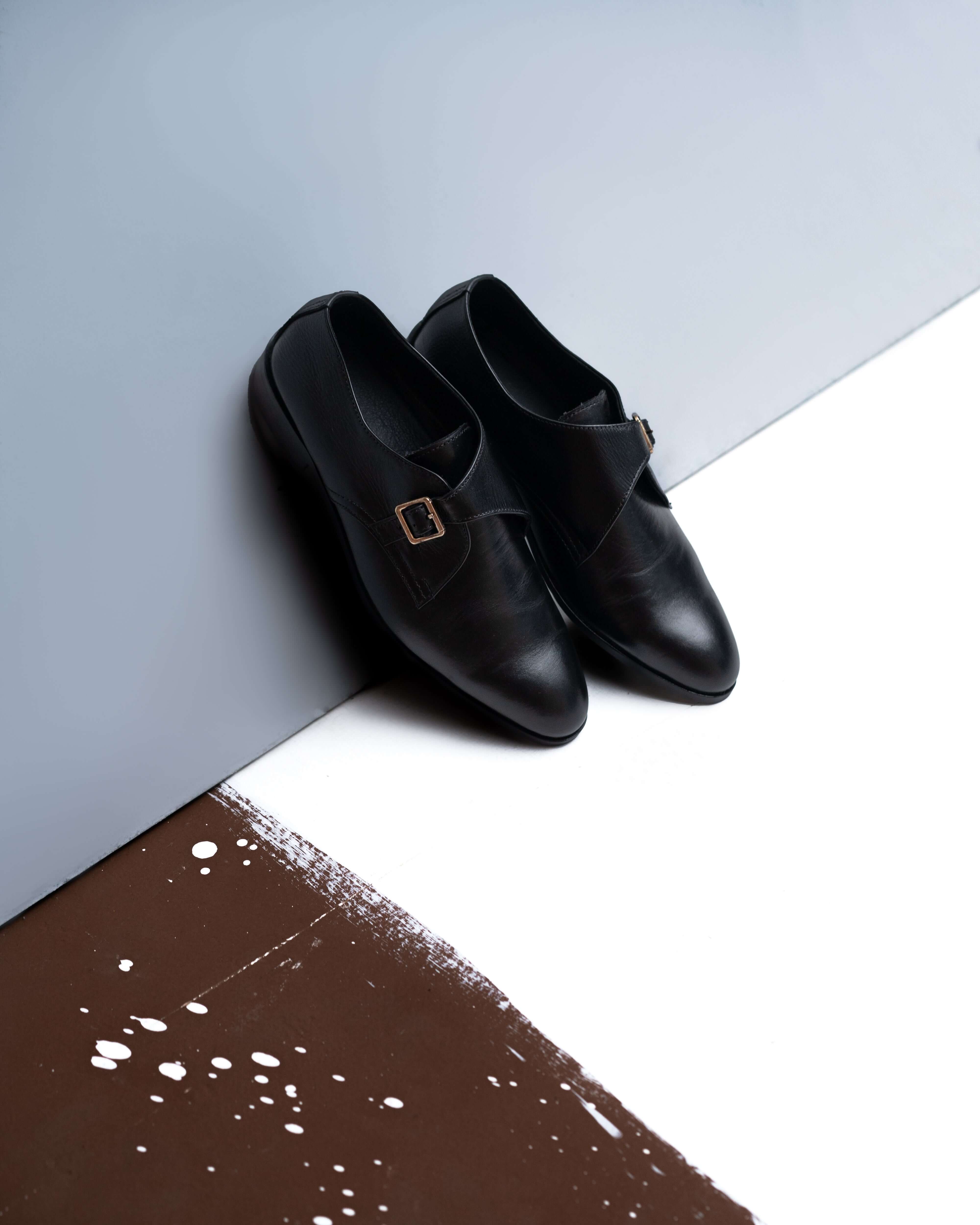 TRUE BLACK CALF LEATHER MONK STRAP SHOE