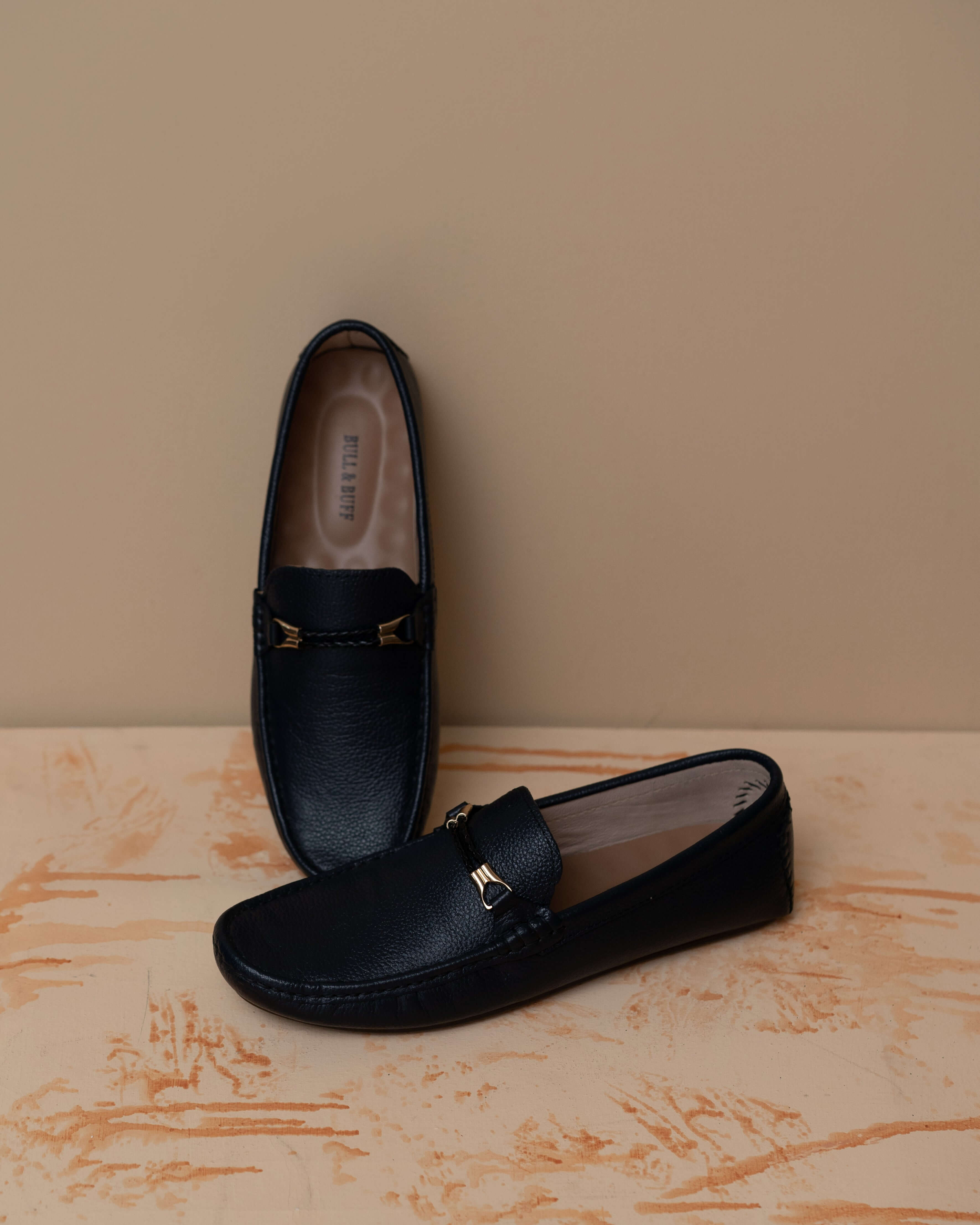 CLASSIC NAVY BUE CALF LEATHER MOCCASIN PENNY LOAFER (DECORATIVE STRAP)