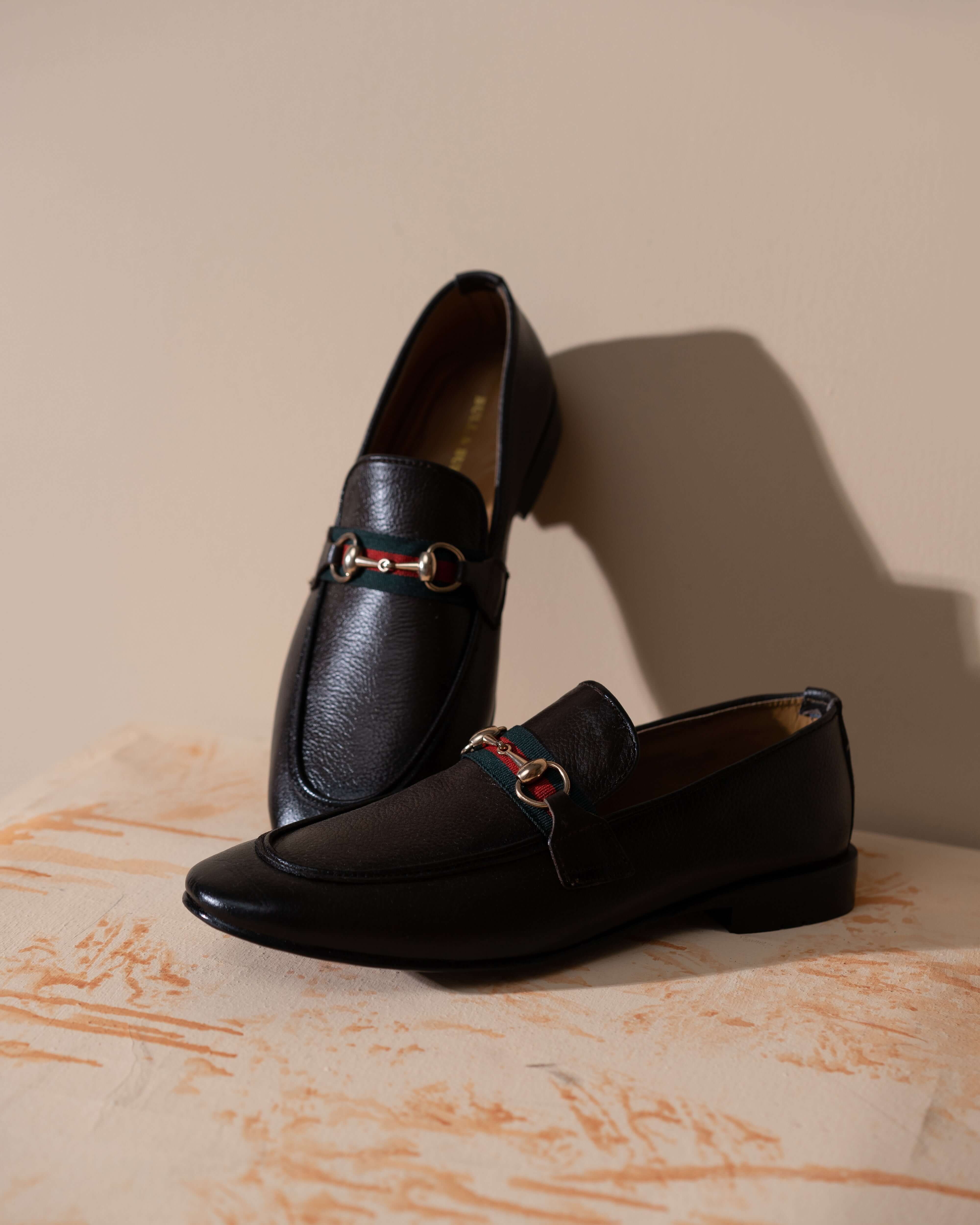 RICH BLACK CALF LEATHER HORSEBIT LOAFER (ROYAL STRAP)