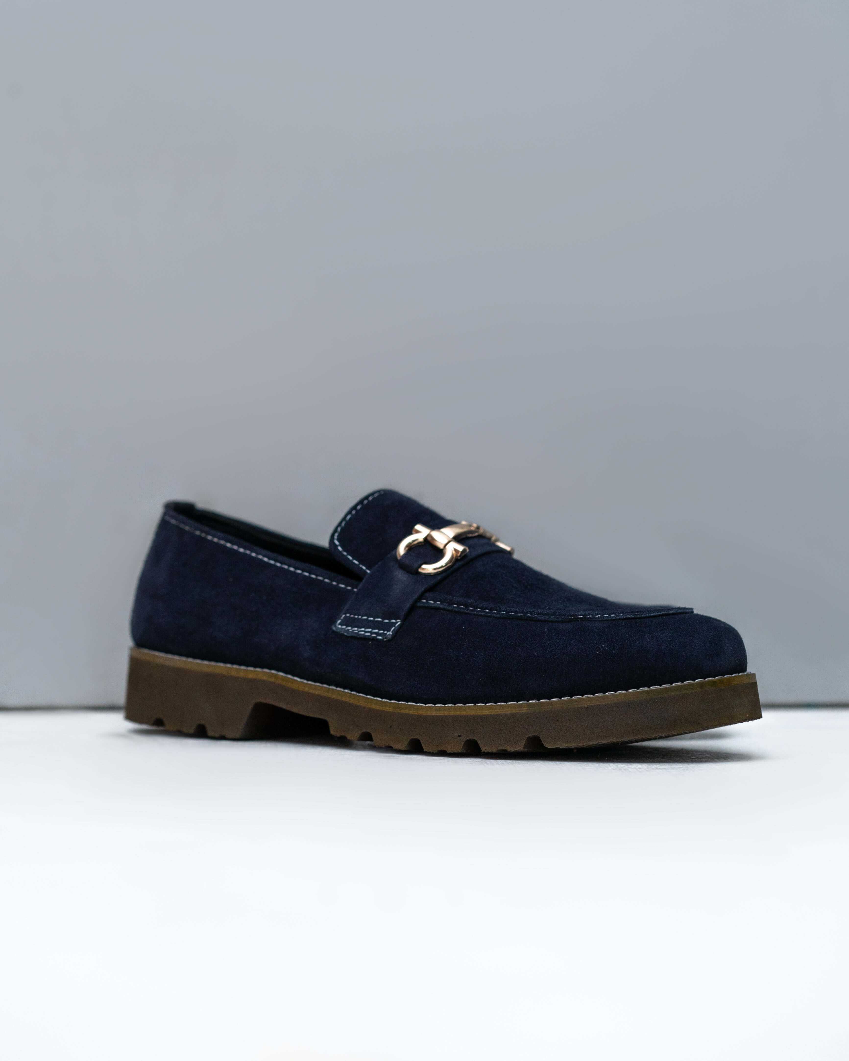 DEEP BLUE SUEDE CHUNKY LOAFERS