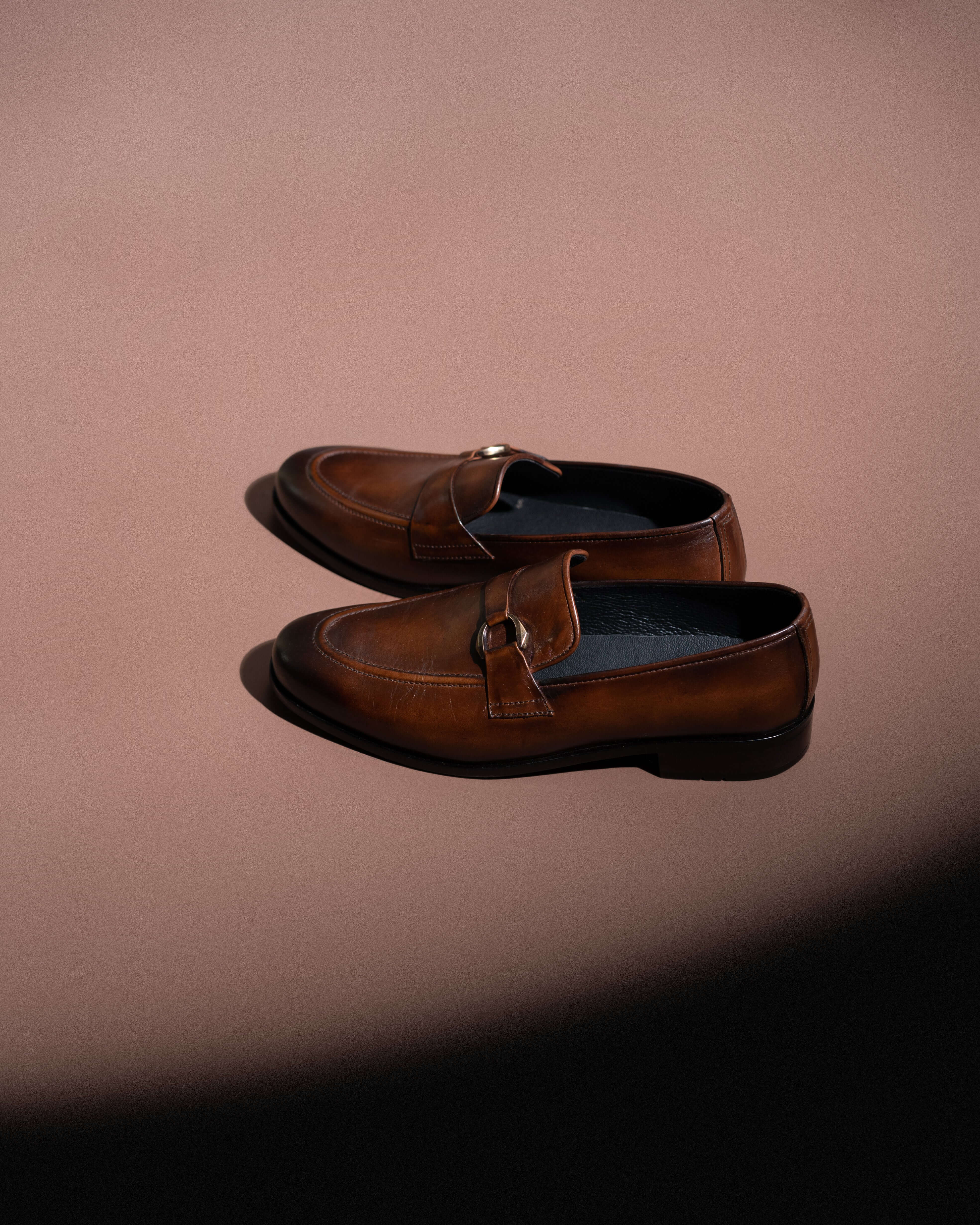 RICH BROWN CALF LEATHER MONK STRAP LOAFERS