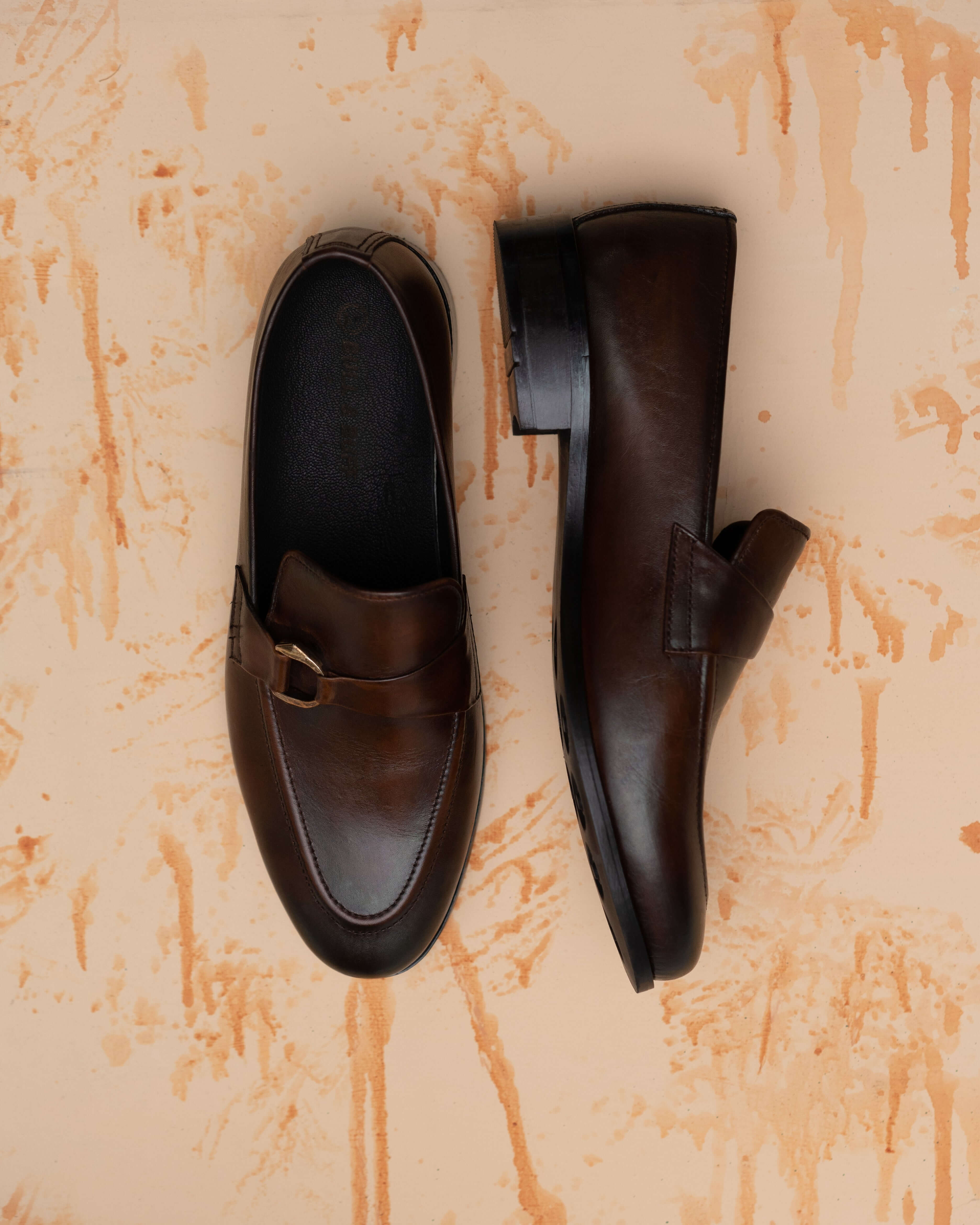 RICH BROWN CALF LEATHER MONK STRAP LOAFERS