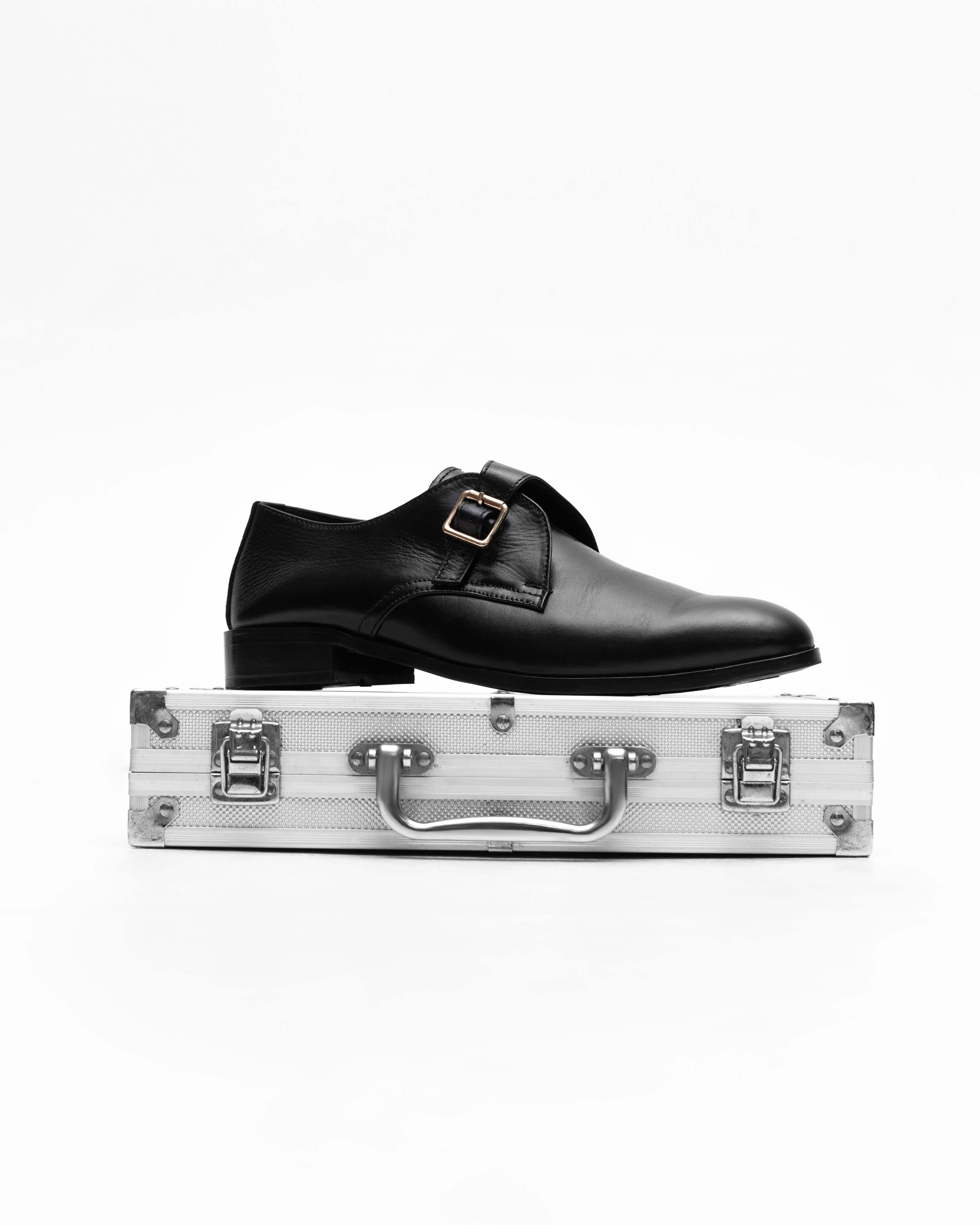 TRUE BLACK CALF LEATHER MONK STRAP SHOE