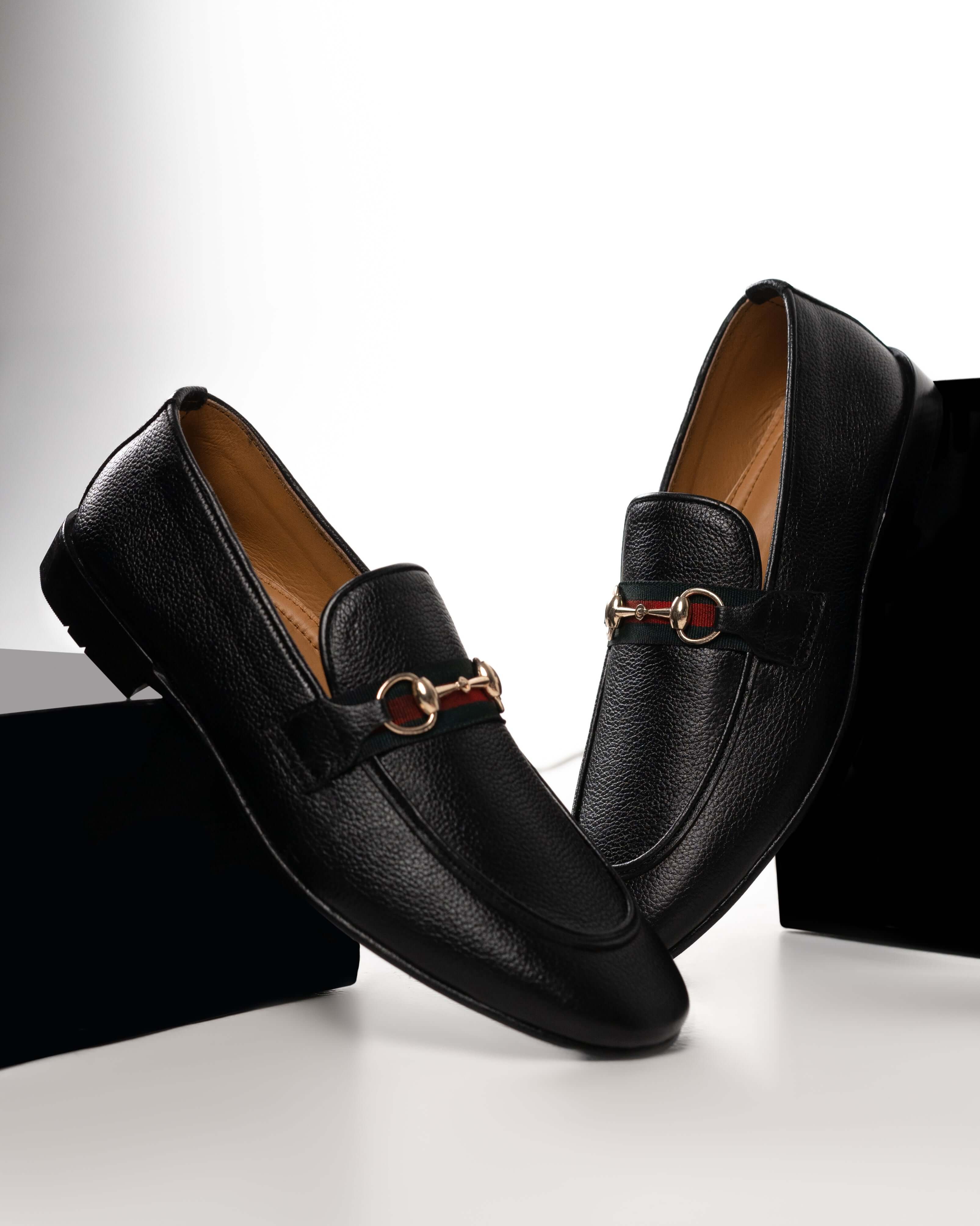 RICH BLACK CALF LEATHER HORSEBIT LOAFER (ROYAL STRAP)