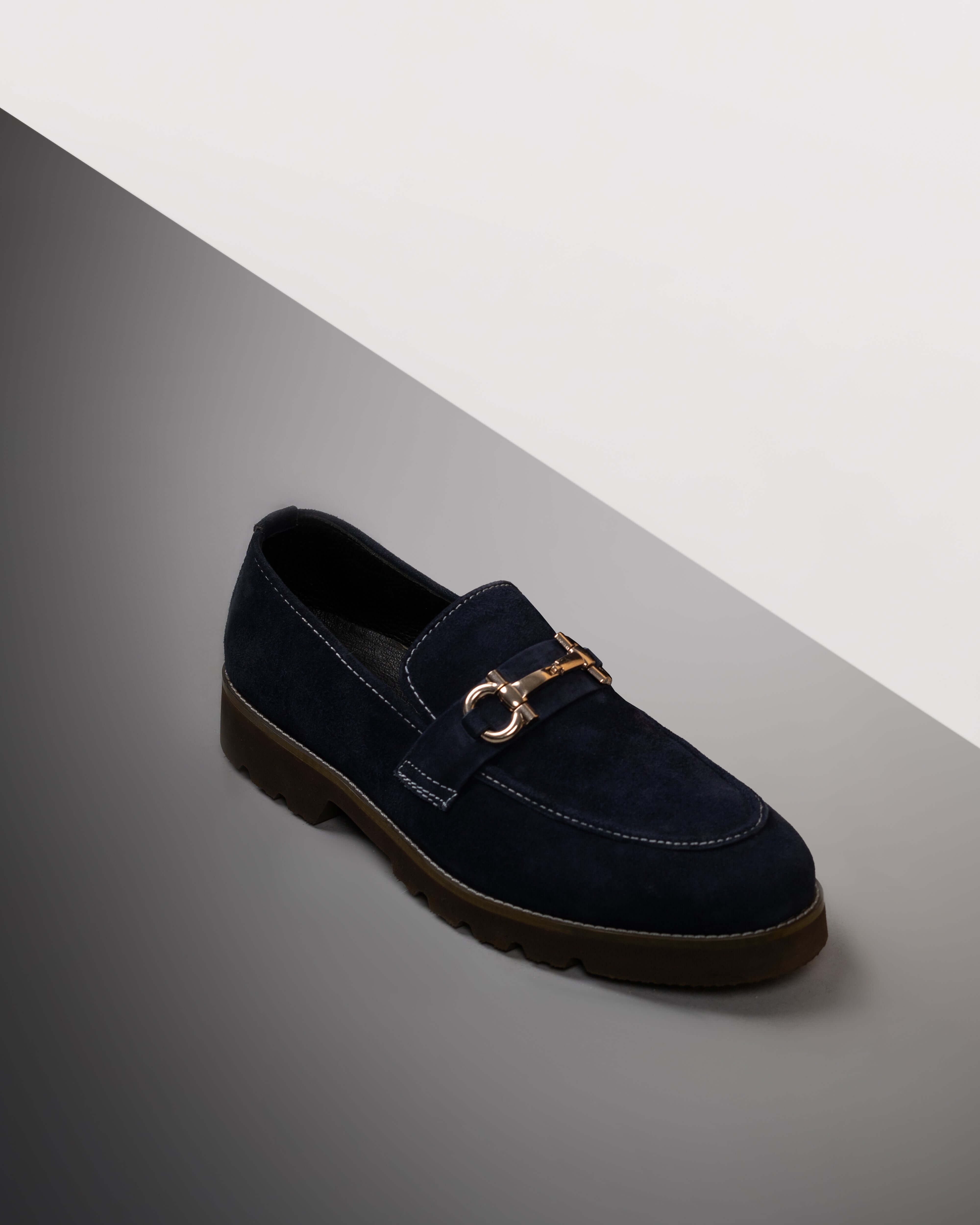 DEEP BLUE SUEDE CHUNKY LOAFERS