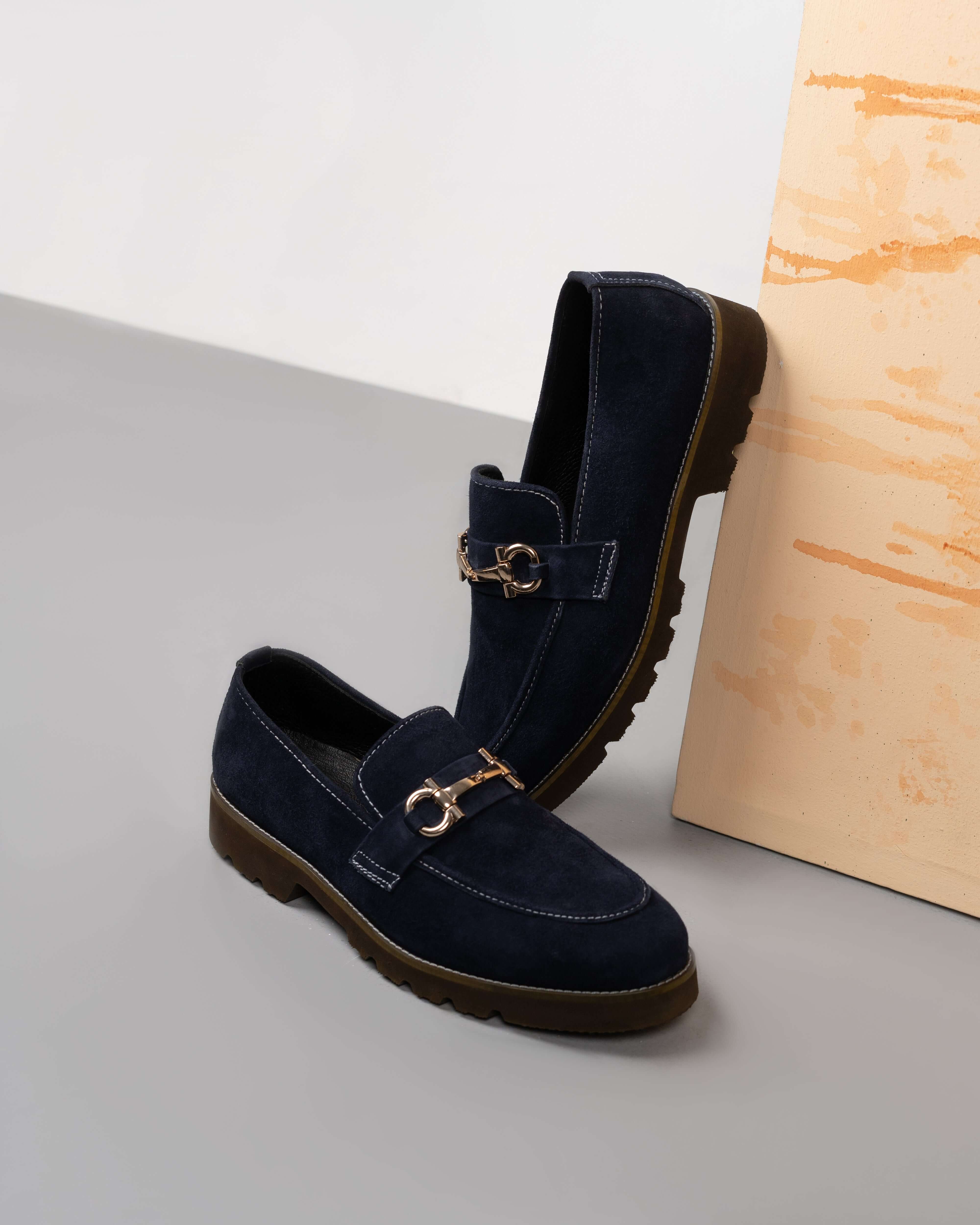 DEEP BLUE SUEDE CHUNKY LOAFERS